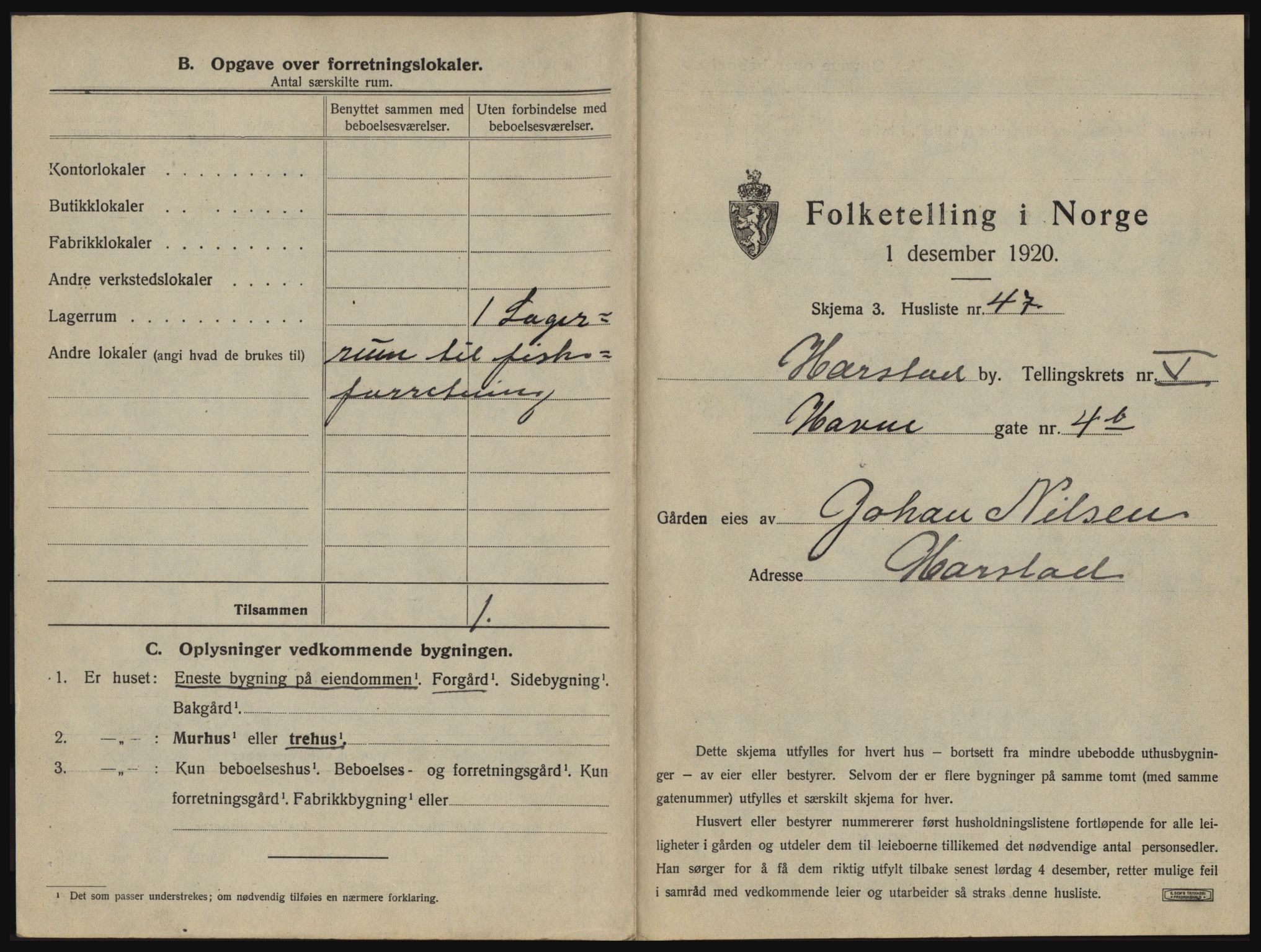 SATØ, 1920 census for Harstad, 1920, p. 607