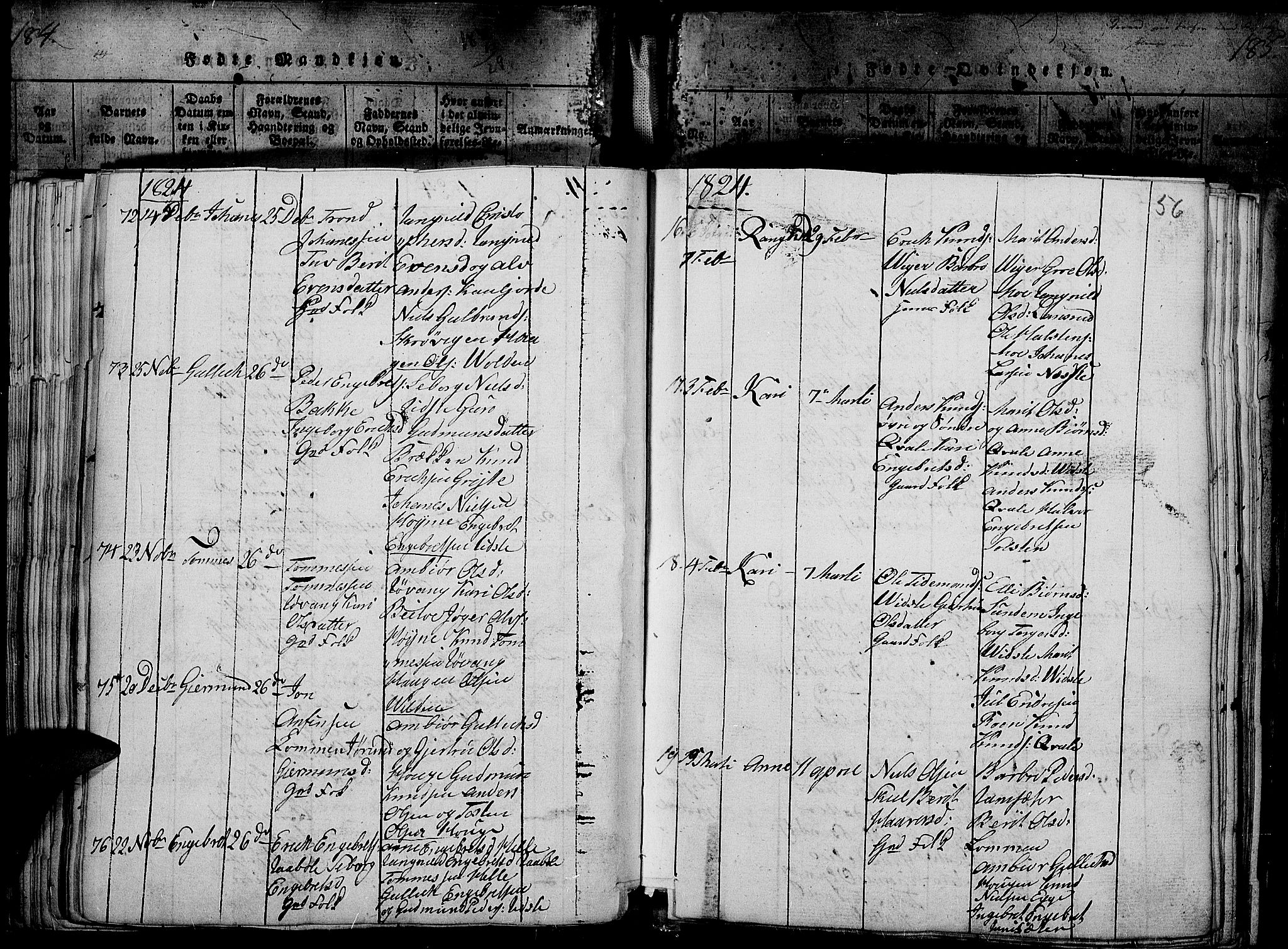 Slidre prestekontor, SAH/PREST-134/H/Ha/Haa/L0002: Parish register (official) no. 2, 1814-1830, p. 186f