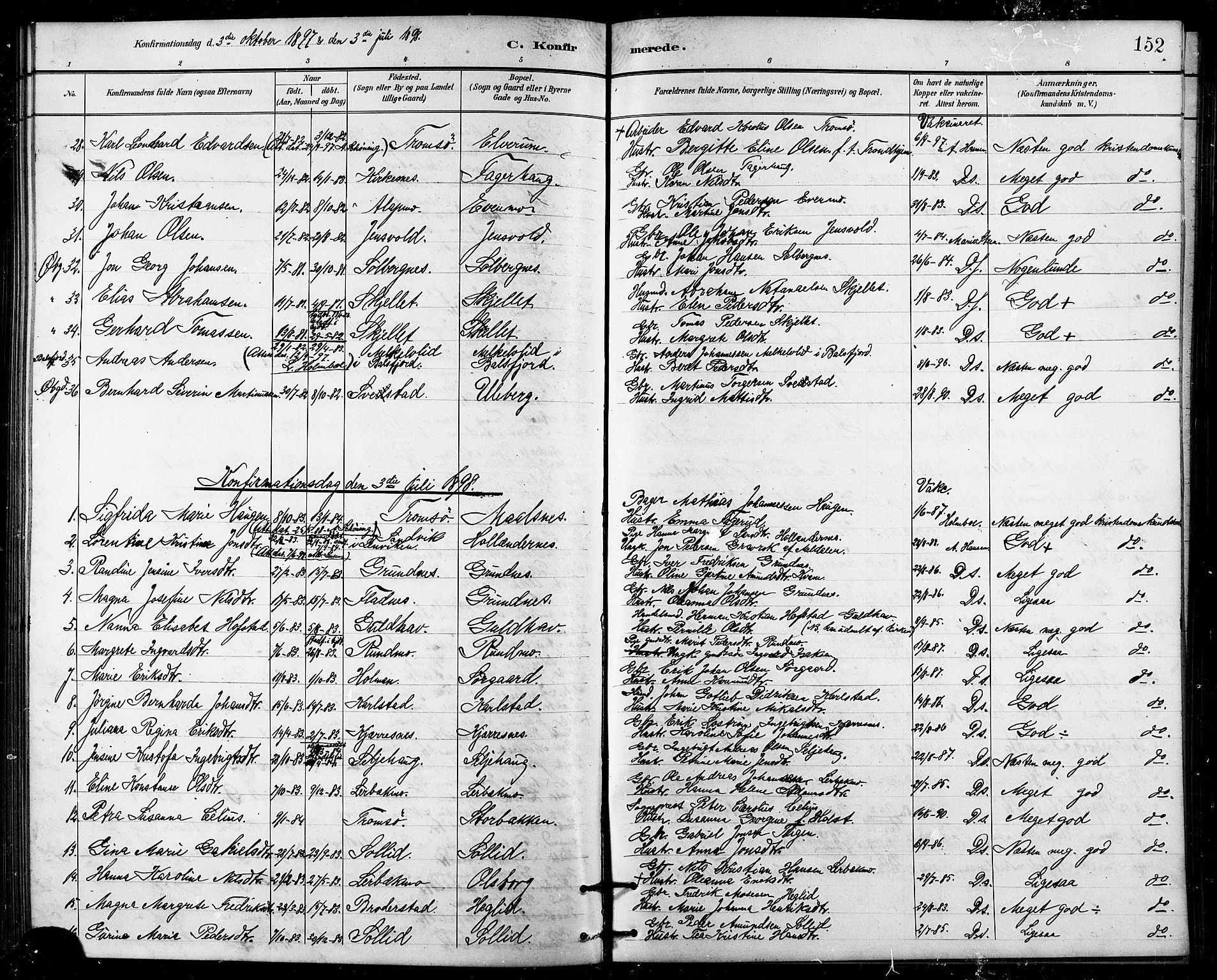 Målselv sokneprestembete, AV/SATØ-S-1311/G/Ga/Gab/L0004klokker: Parish register (copy) no. 4, 1885-1901, p. 152