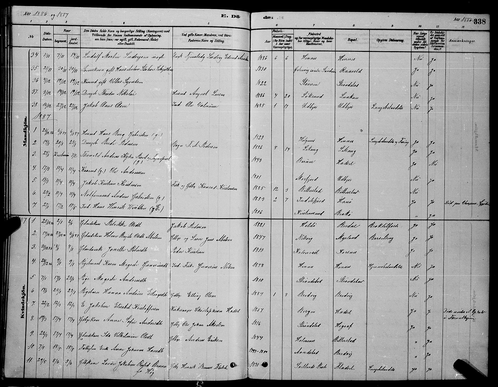 Ministerialprotokoller, klokkerbøker og fødselsregistre - Nordland, AV/SAT-A-1459/888/L1267: Parish register (copy) no. 888C05, 1878-1890, p. 338