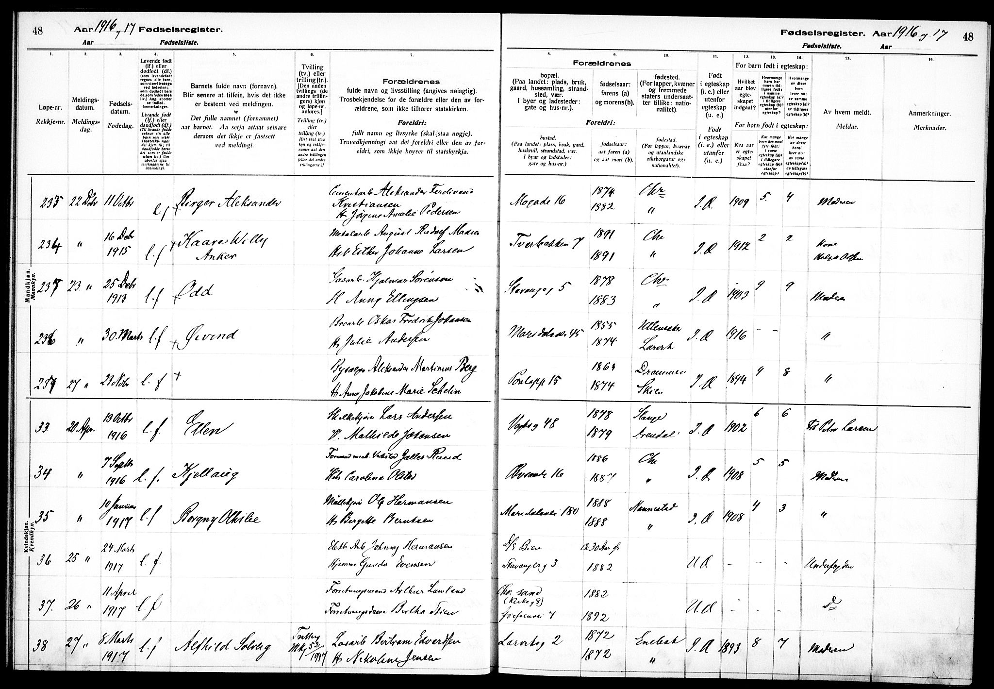 Sagene prestekontor Kirkebøker, SAO/A-10796/J/L0001: Birth register no. 1, 1916-1920, p. 48