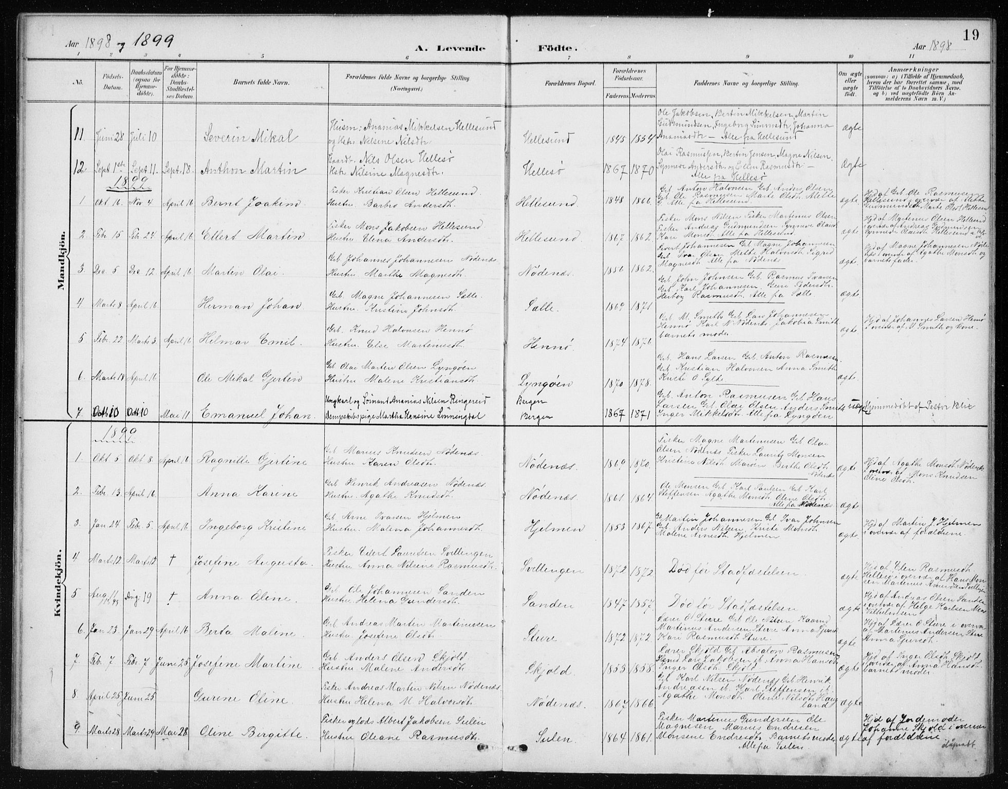Manger sokneprestembete, SAB/A-76801/H/Haa: Parish register (official) no. E  2, 1891-1902, p. 19