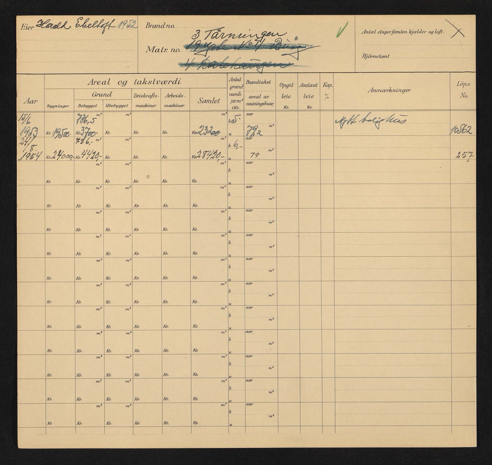 Stavanger kommune. Skattetakstvesenet, BYST/A-0440/F/Fa/Faa/L0044/0002: Skattetakstkort / Tårnringen 1 - 20