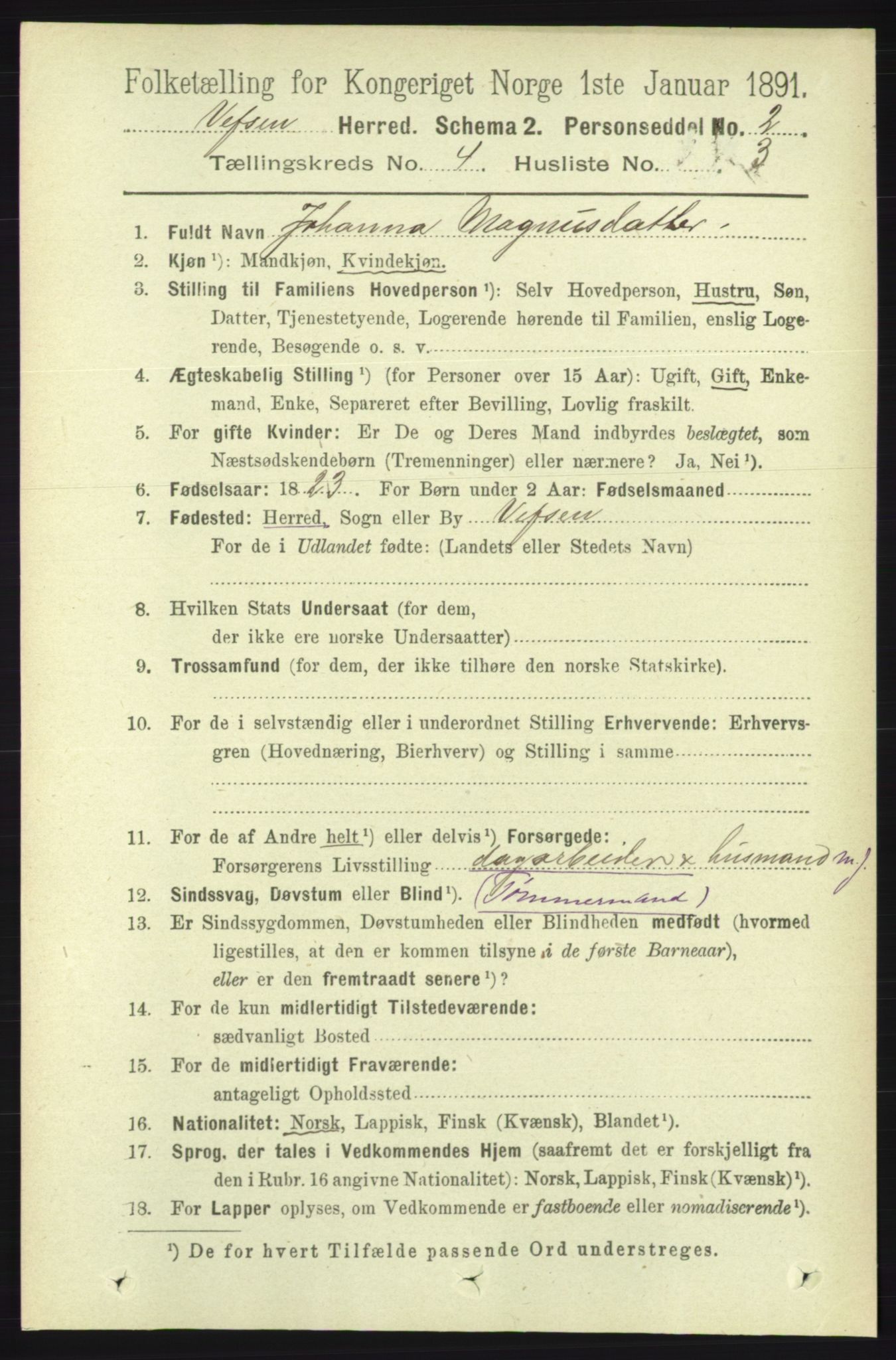 RA, 1891 census for 1824 Vefsn, 1891, p. 1639
