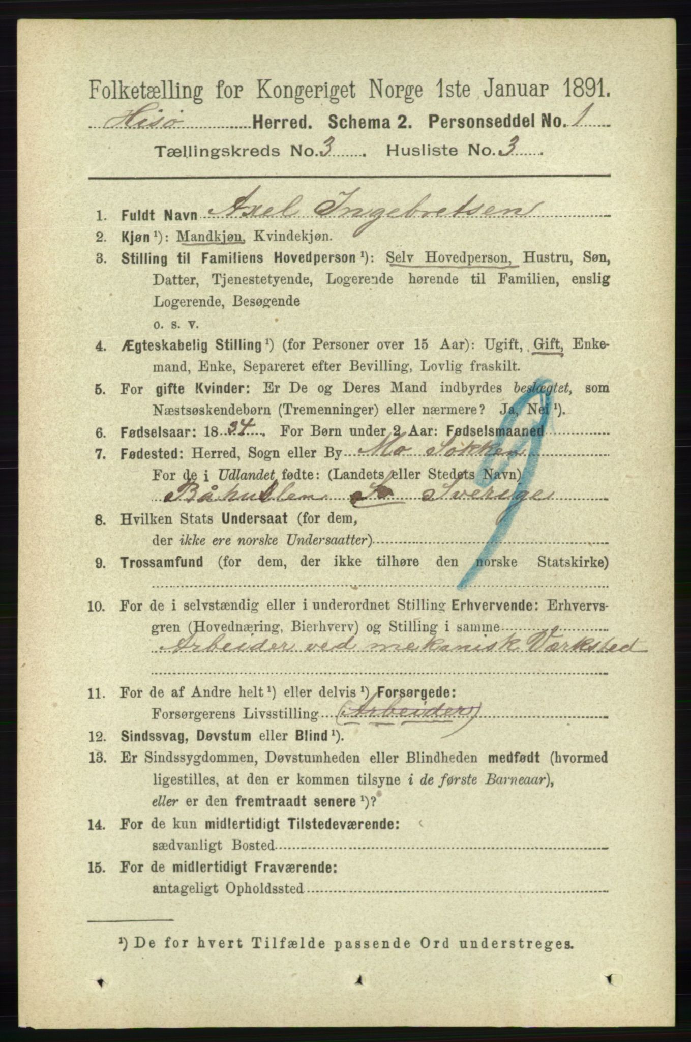 RA, 1891 census for 0922 Hisøy, 1891, p. 2259