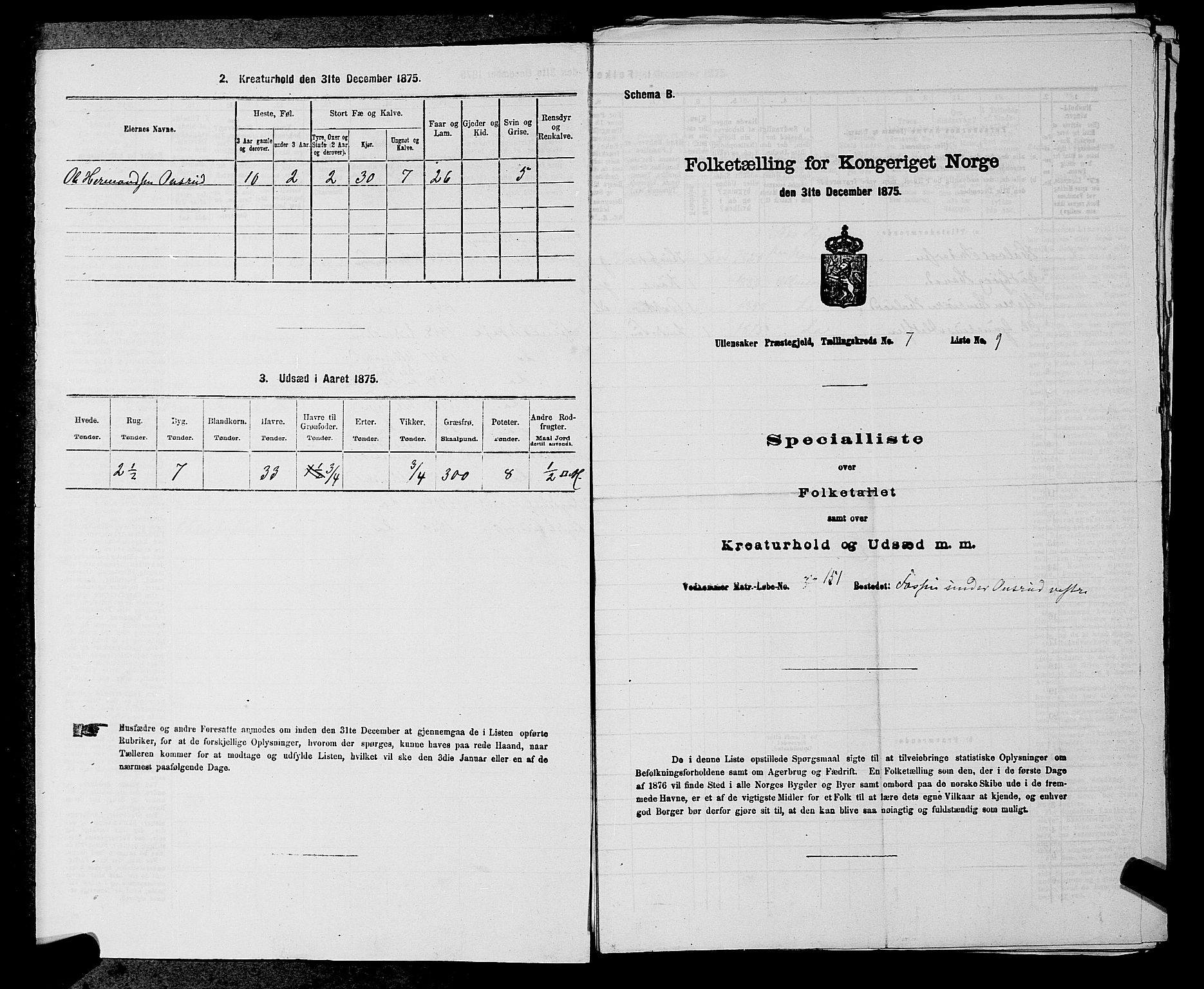 RA, 1875 census for 0235P Ullensaker, 1875, p. 926