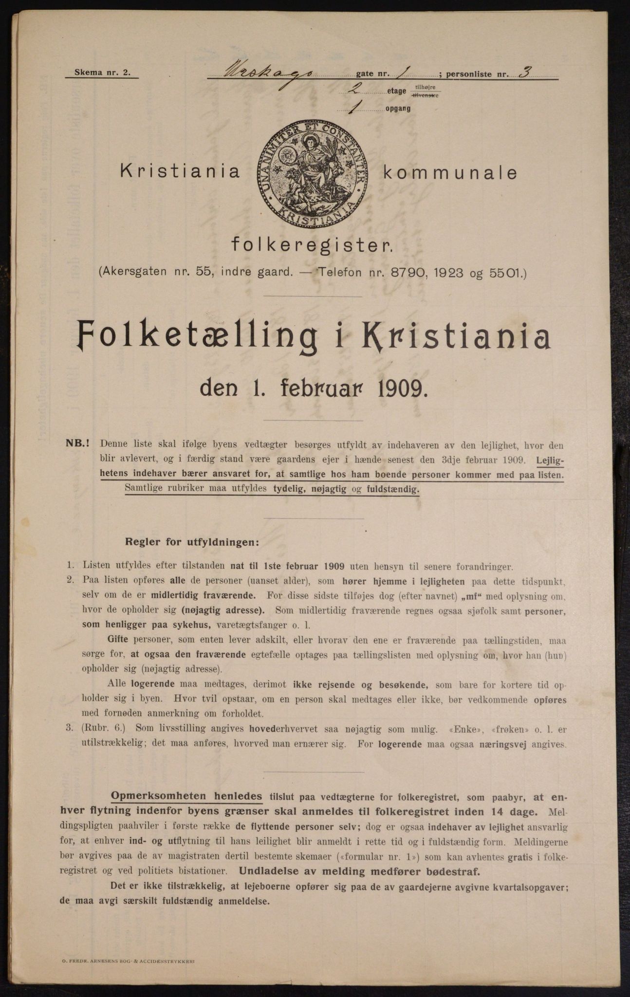 OBA, Municipal Census 1909 for Kristiania, 1909, p. 2376