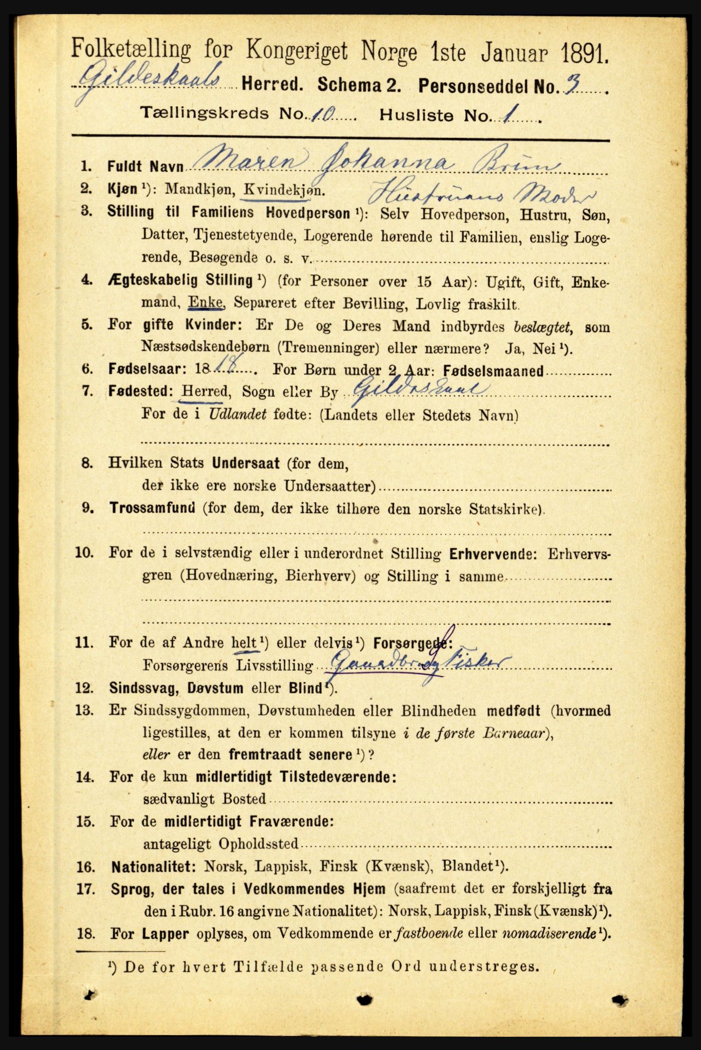 RA, 1891 census for 1838 Gildeskål, 1891, p. 2932