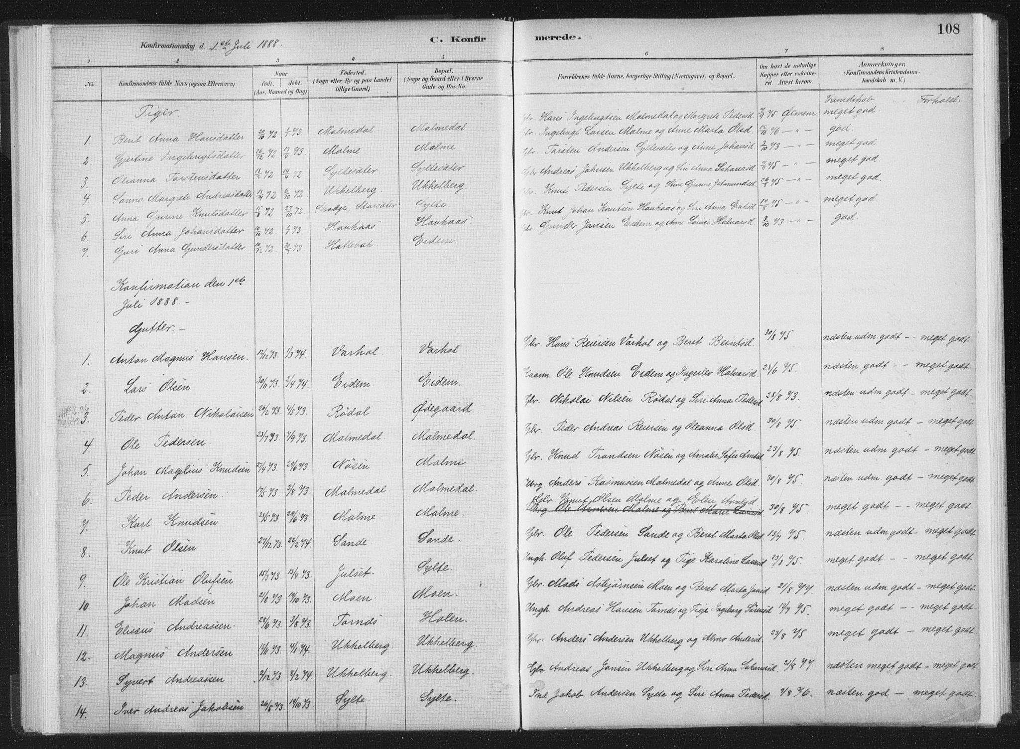 Ministerialprotokoller, klokkerbøker og fødselsregistre - Møre og Romsdal, AV/SAT-A-1454/564/L0740: Parish register (official) no. 564A01, 1880-1899, p. 108