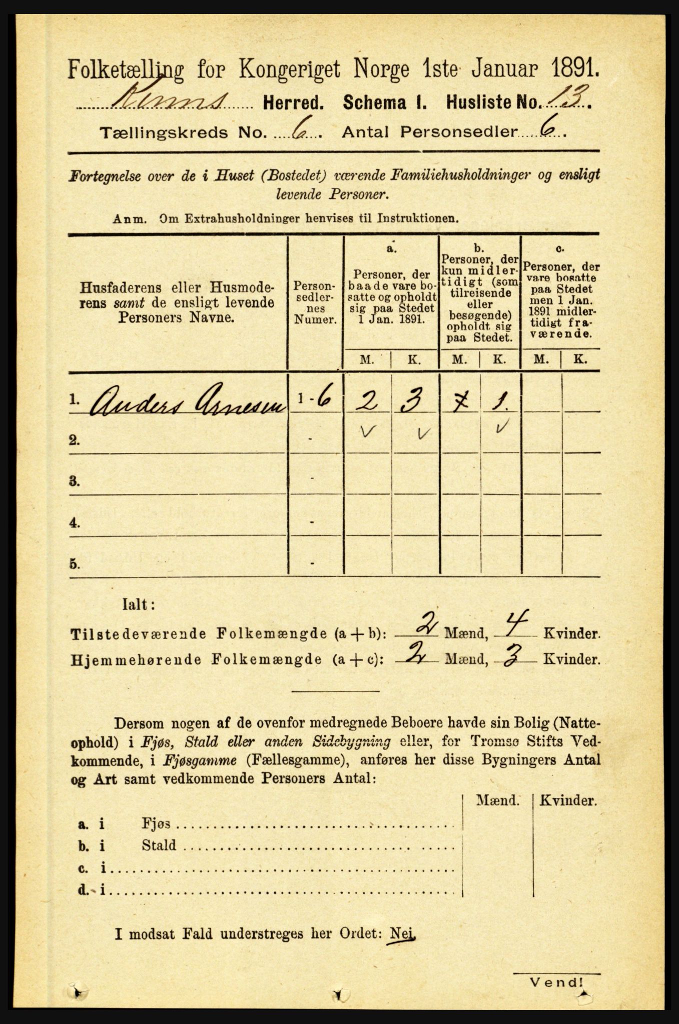 RA, 1891 census for 1437 Kinn, 1891, p. 2225