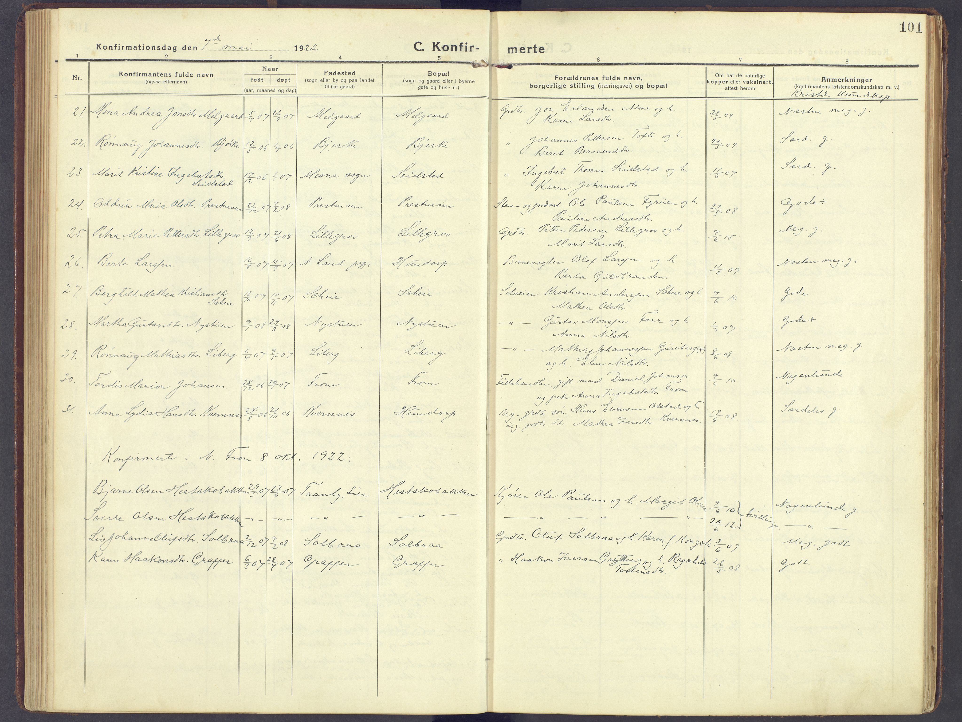 Sør-Fron prestekontor, AV/SAH-PREST-010/H/Ha/Haa/L0005: Parish register (official) no. 5, 1920-1933, p. 101