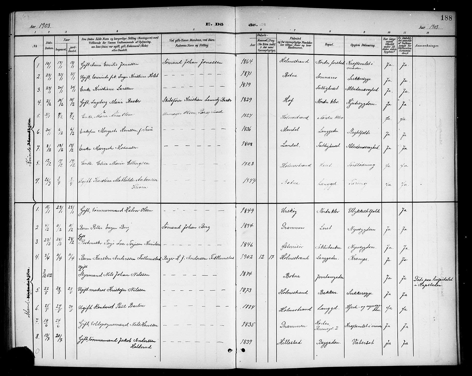 Holmestrand kirkebøker, AV/SAKO-A-346/G/Ga/L0006: Parish register (copy) no. 6, 1901-1923, p. 188