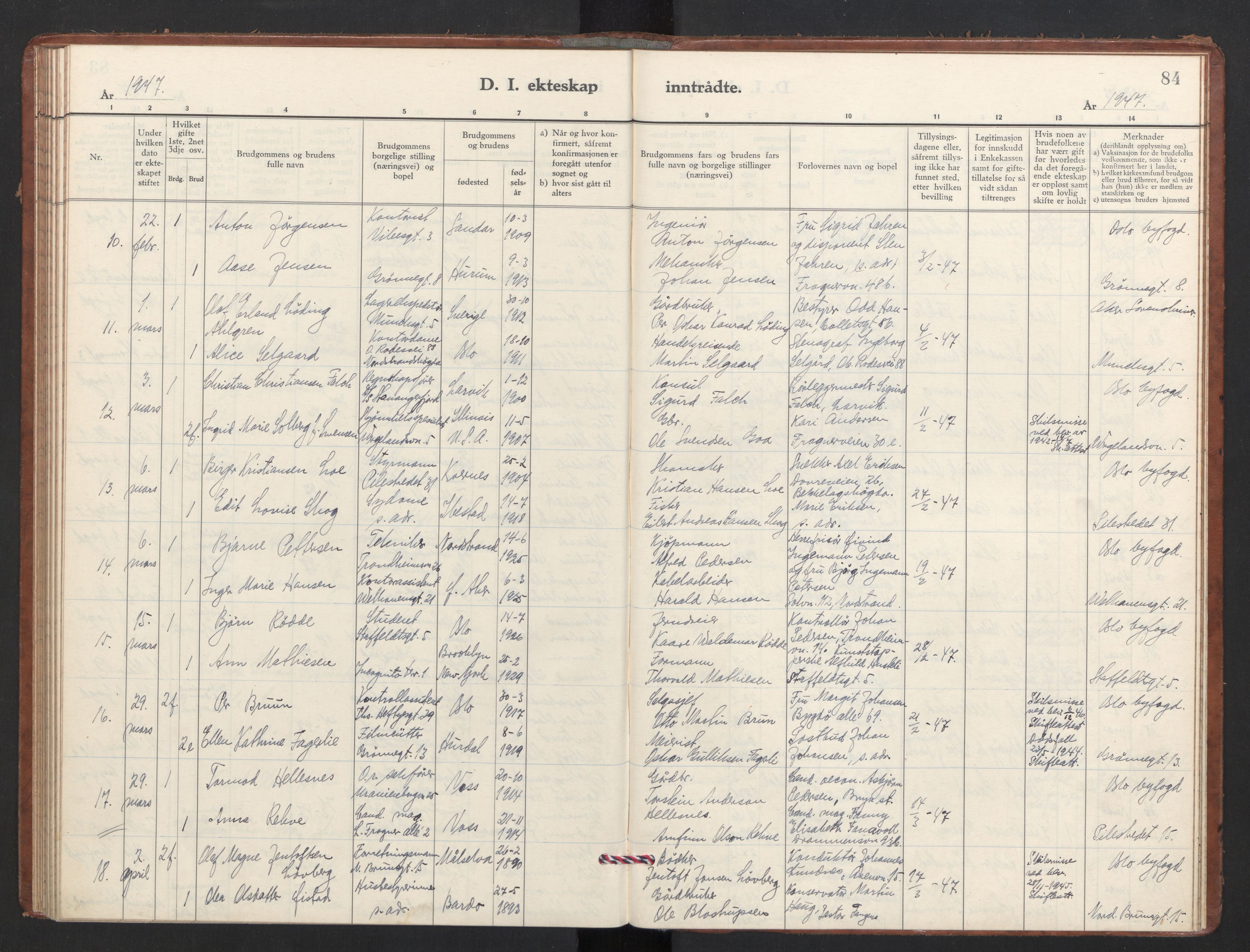 Trefoldighet prestekontor Kirkebøker, AV/SAO-A-10882/F/Fg/L0003: Parish register (official) no. VII 3, 1940-1948, p. 84