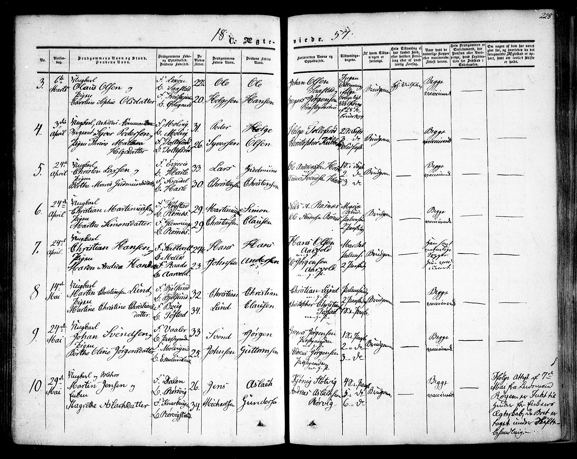 Rygge prestekontor Kirkebøker, SAO/A-10084b/F/Fa/L0005: Parish register (official) no. 5, 1852-1871, p. 228