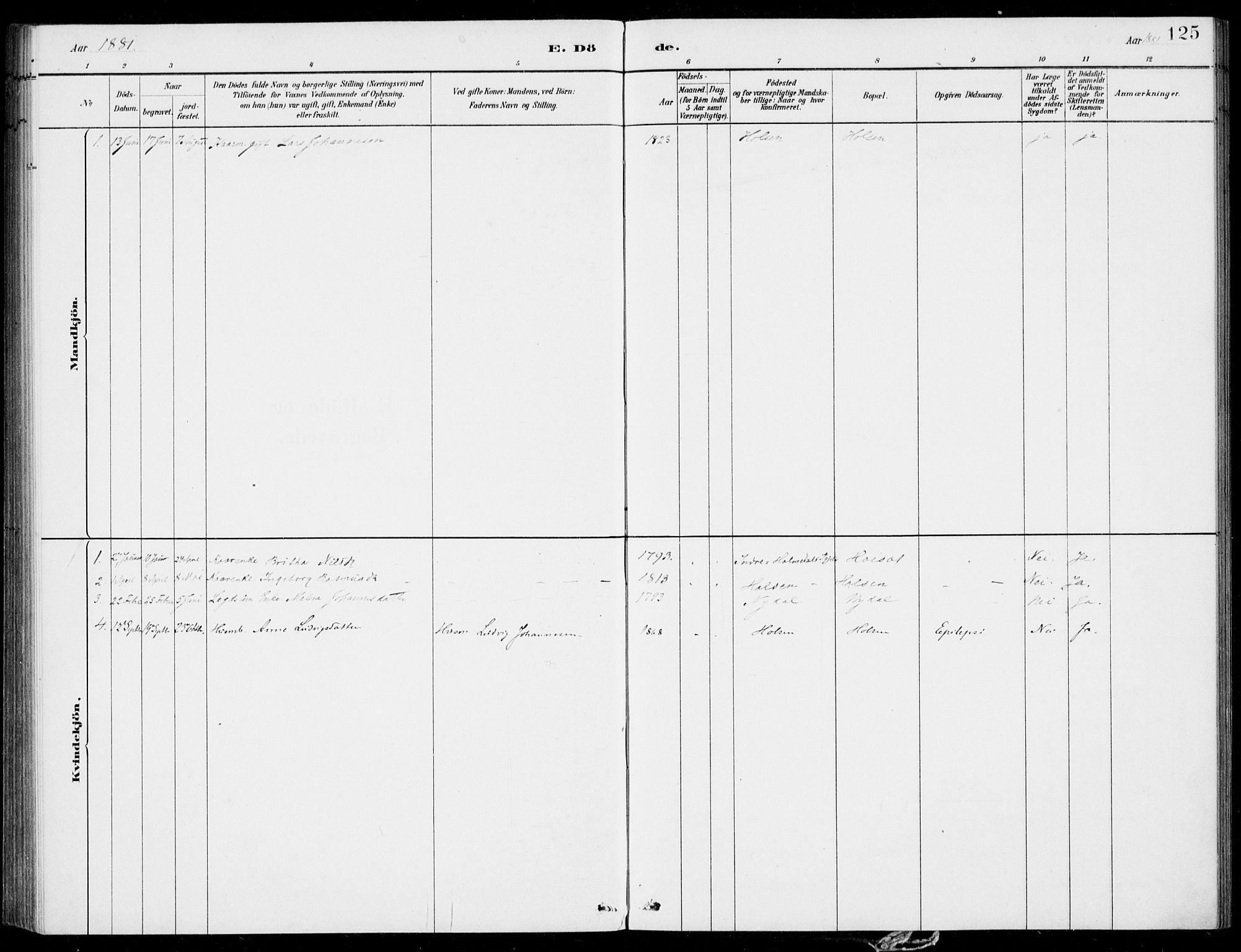 Førde sokneprestembete, SAB/A-79901/H/Haa/Haac/L0001: Parish register (official) no. C  1, 1881-1920, p. 125