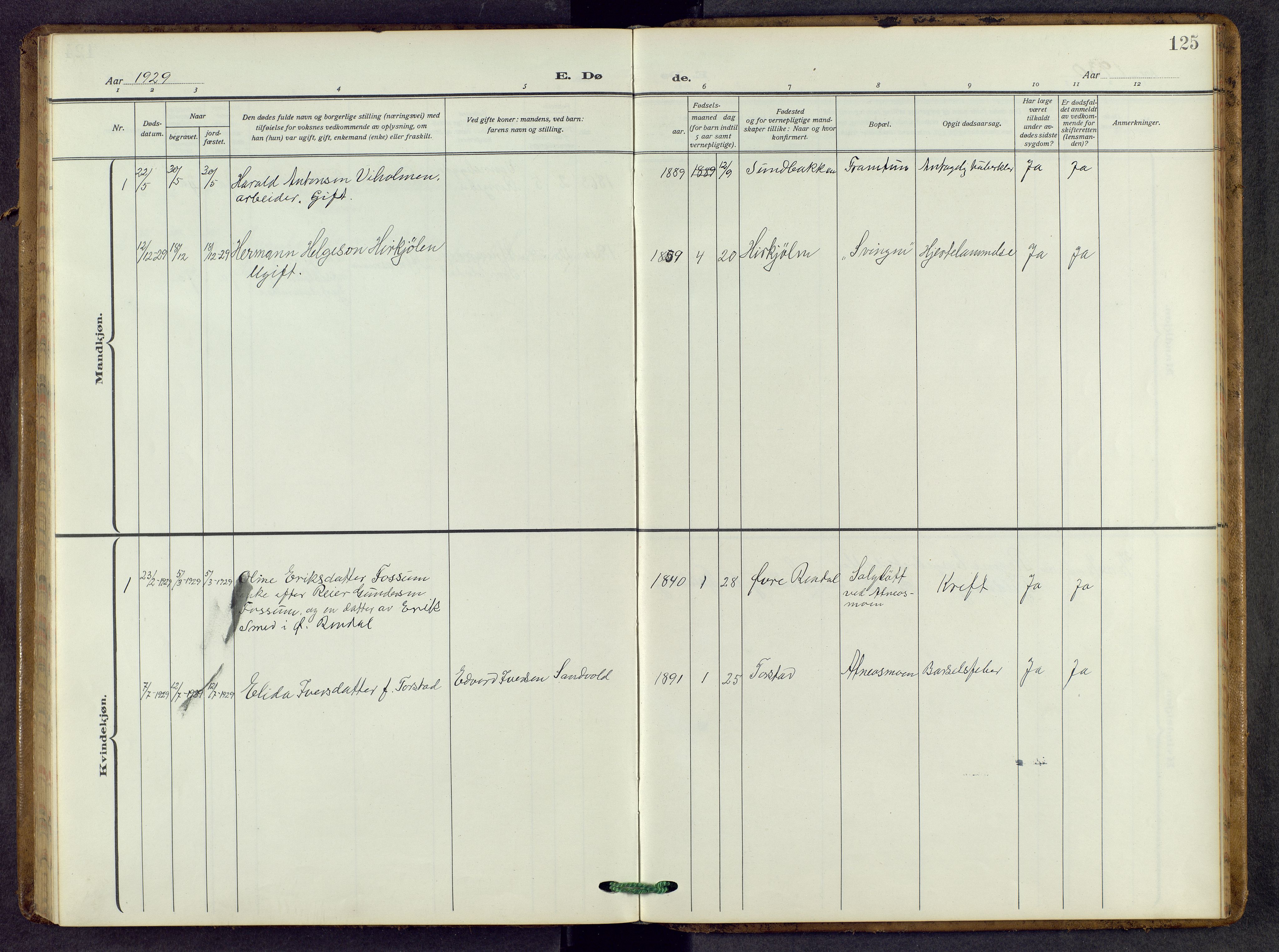 Stor-Elvdal prestekontor, AV/SAH-PREST-052/H/Ha/Hab/L0007: Parish register (copy) no. 7, 1921-1959, p. 125