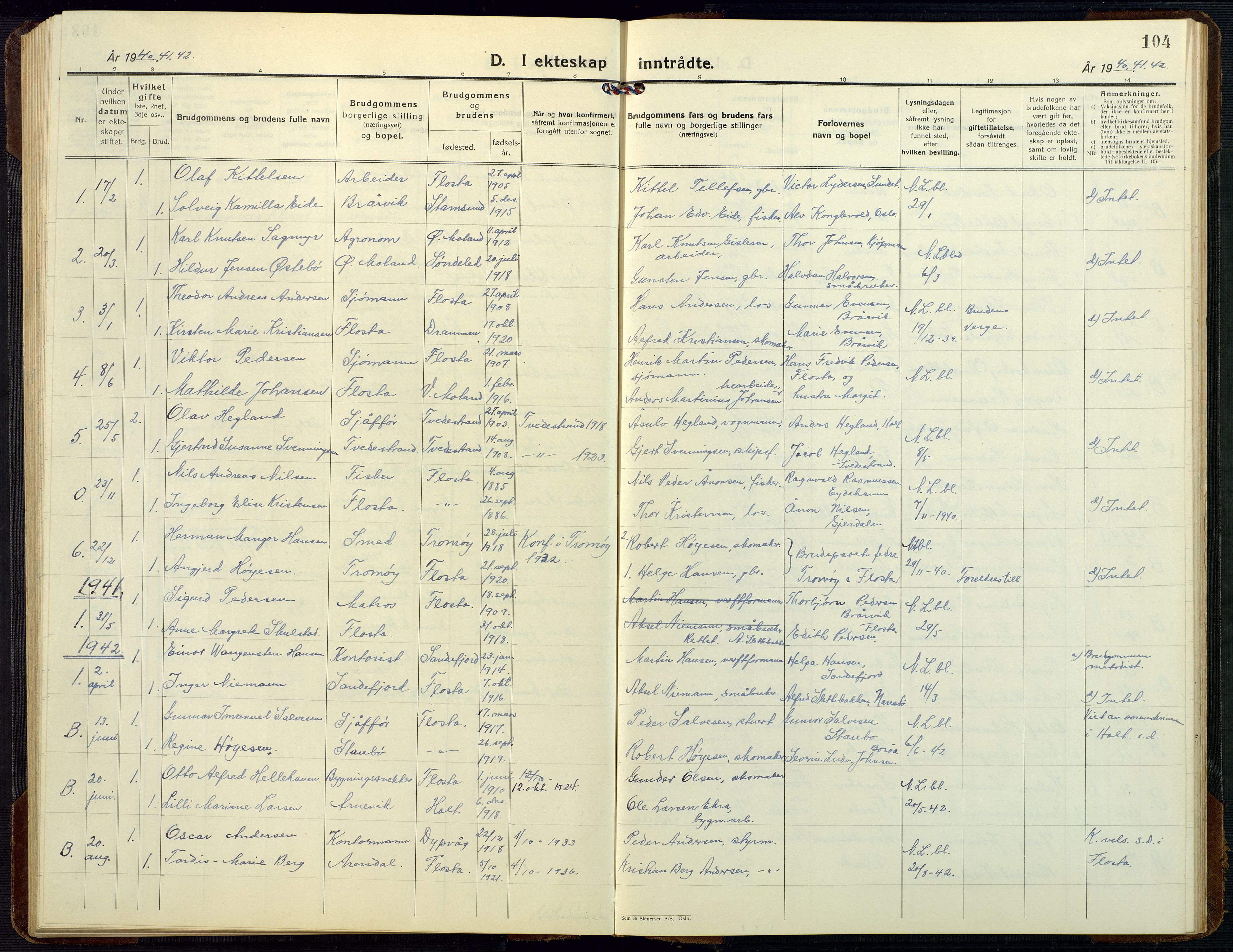 Dypvåg sokneprestkontor, SAK/1111-0007/F/Fb/Fbb/L0006: Parish register (copy) no. B 6, 1925-1954, p. 104
