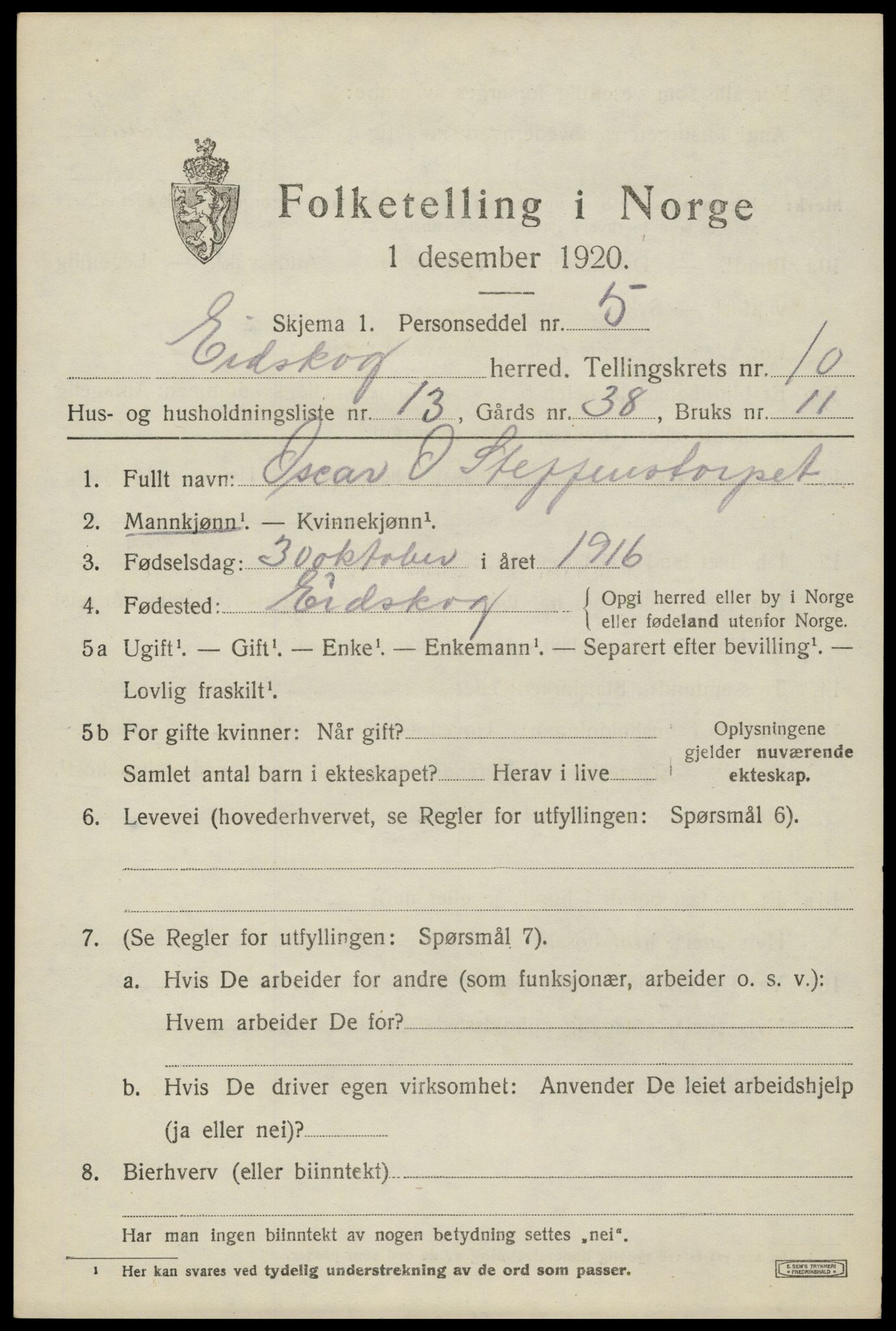 SAH, 1920 census for Eidskog, 1920, p. 11287