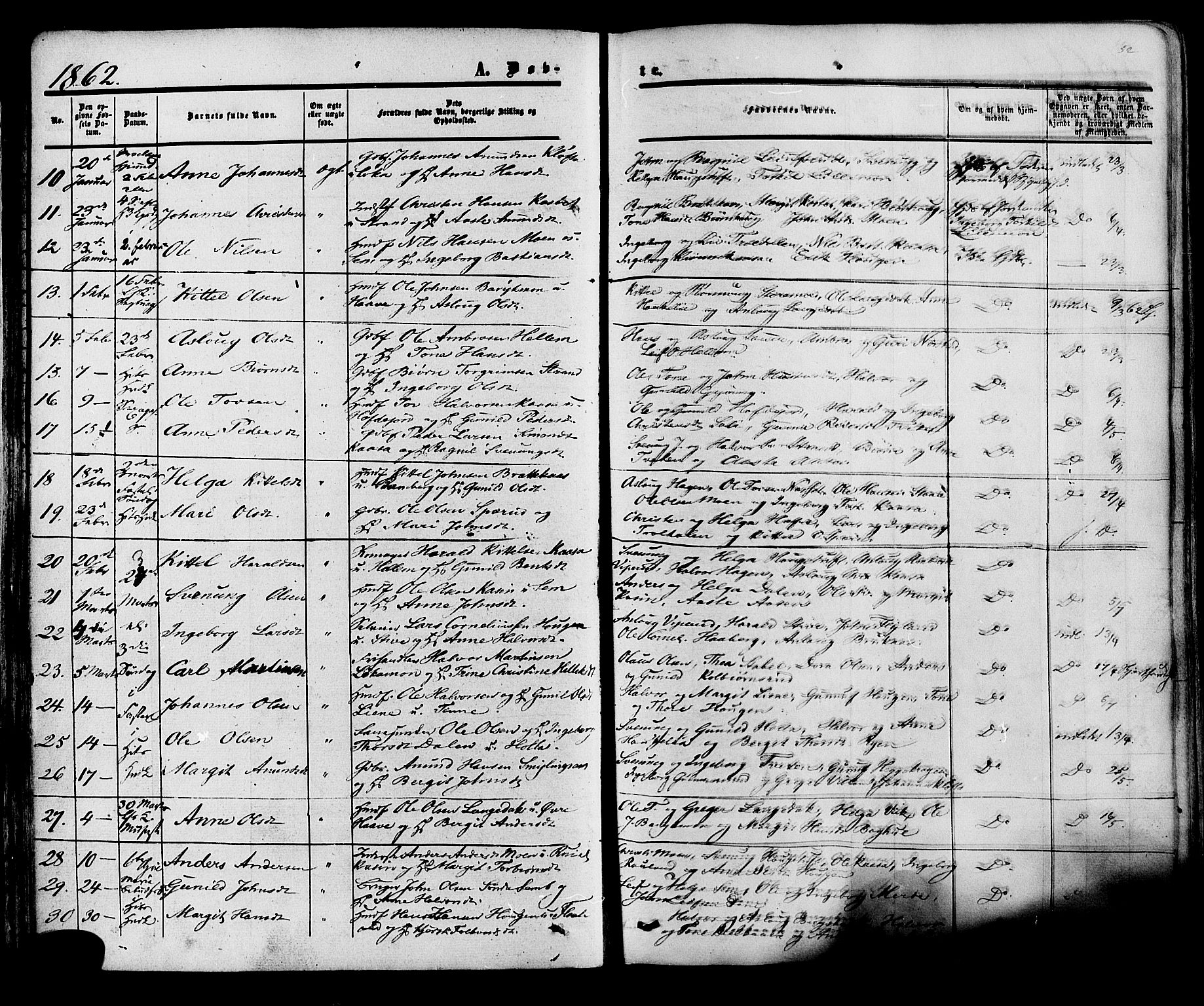 Heddal kirkebøker, AV/SAKO-A-268/F/Fa/L0007: Parish register (official) no. I 7, 1855-1877, p. 52