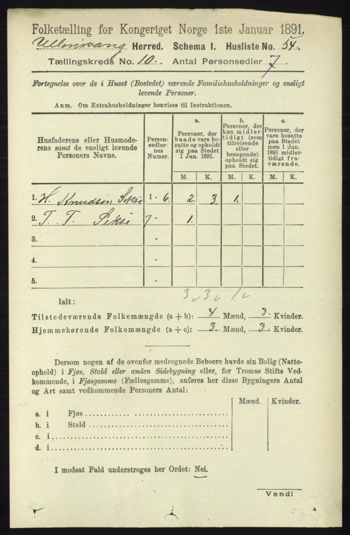 RA, 1891 census for 1230 Ullensvang, 1891, p. 3735