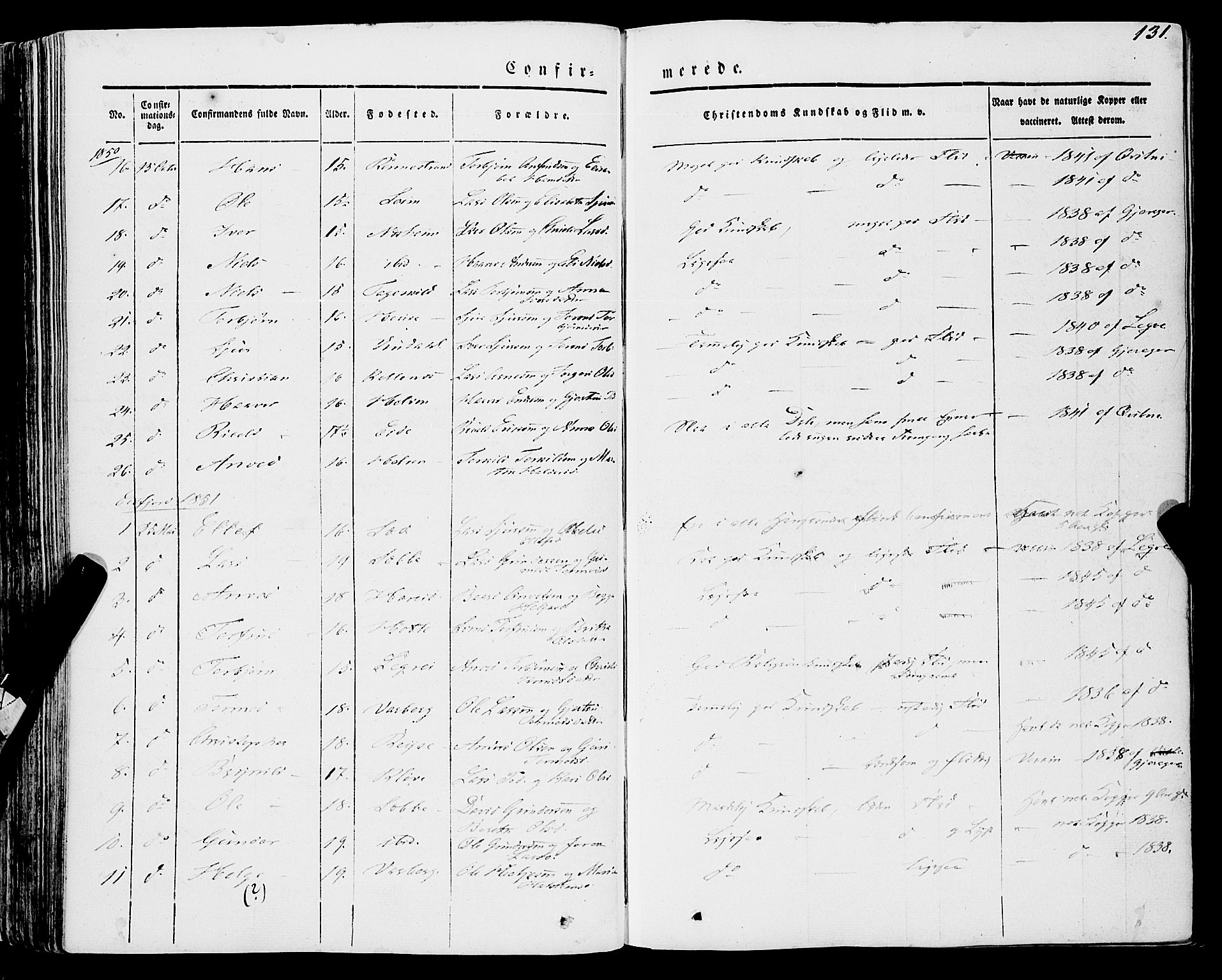 Ulvik sokneprestembete, SAB/A-78801/H/Haa: Parish register (official) no. A 12, 1839-1853, p. 131
