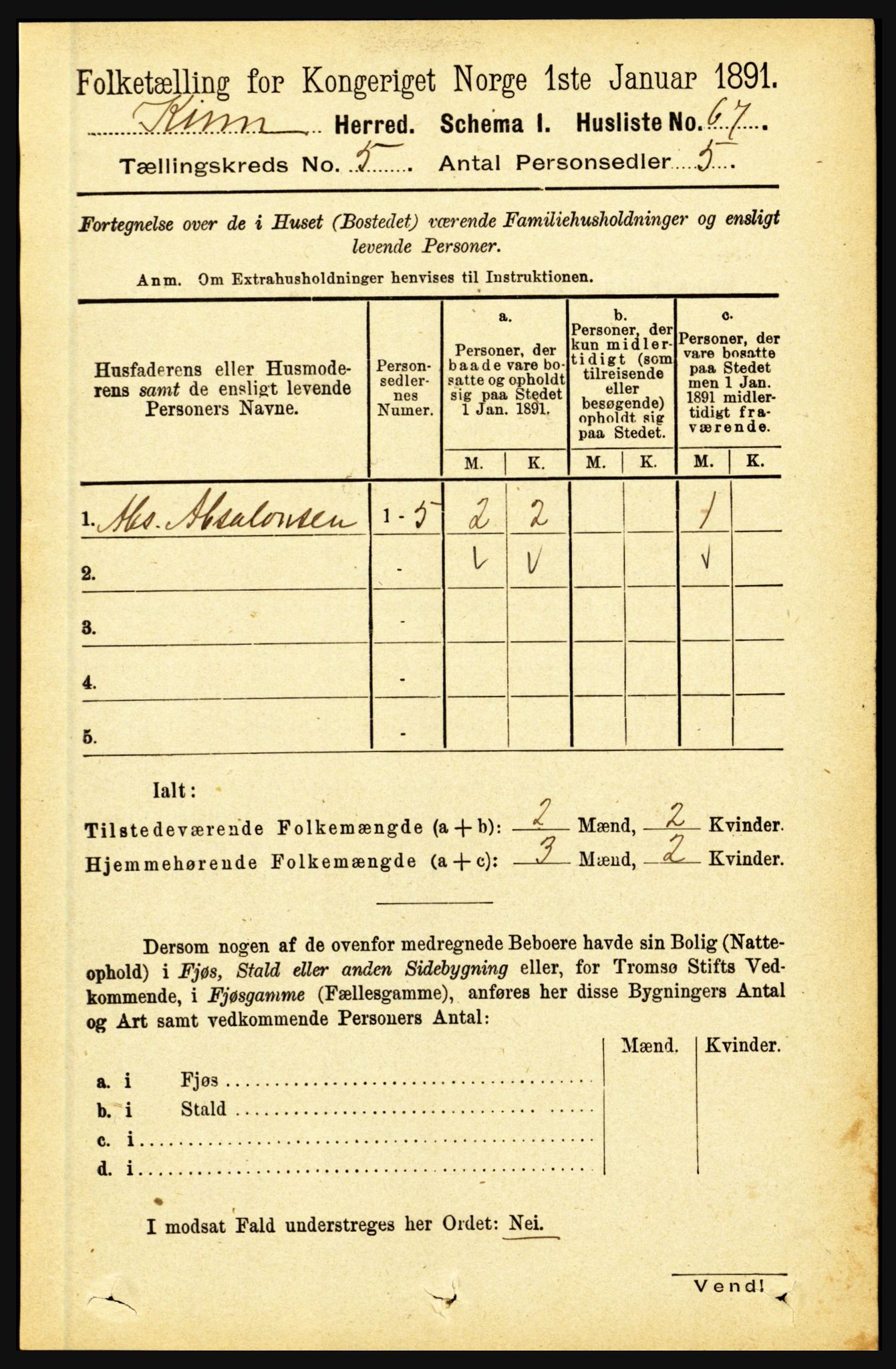 RA, 1891 census for 1437 Kinn, 1891, p. 1806