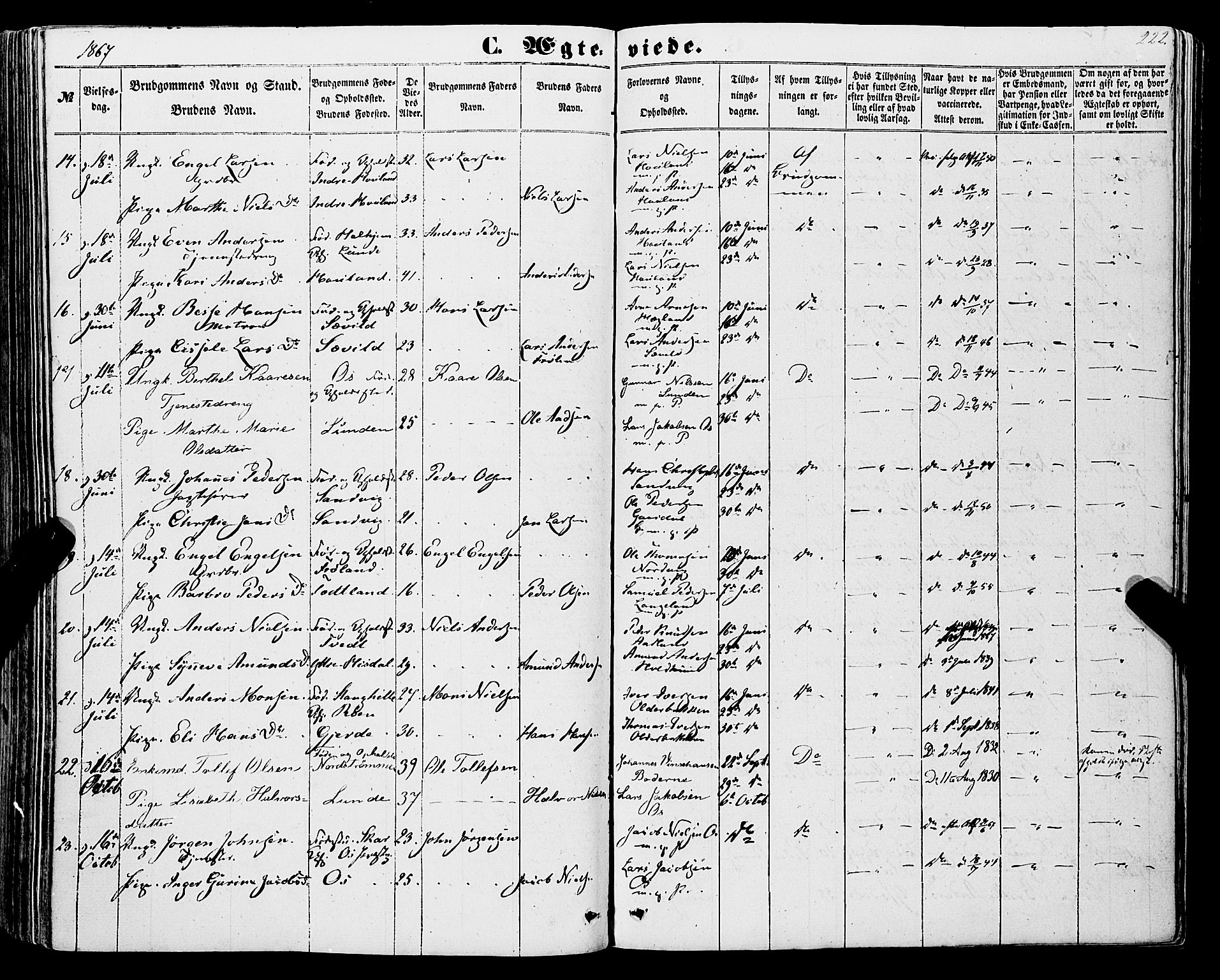 Os sokneprestembete, SAB/A-99929: Parish register (official) no. A 17, 1860-1873, p. 222
