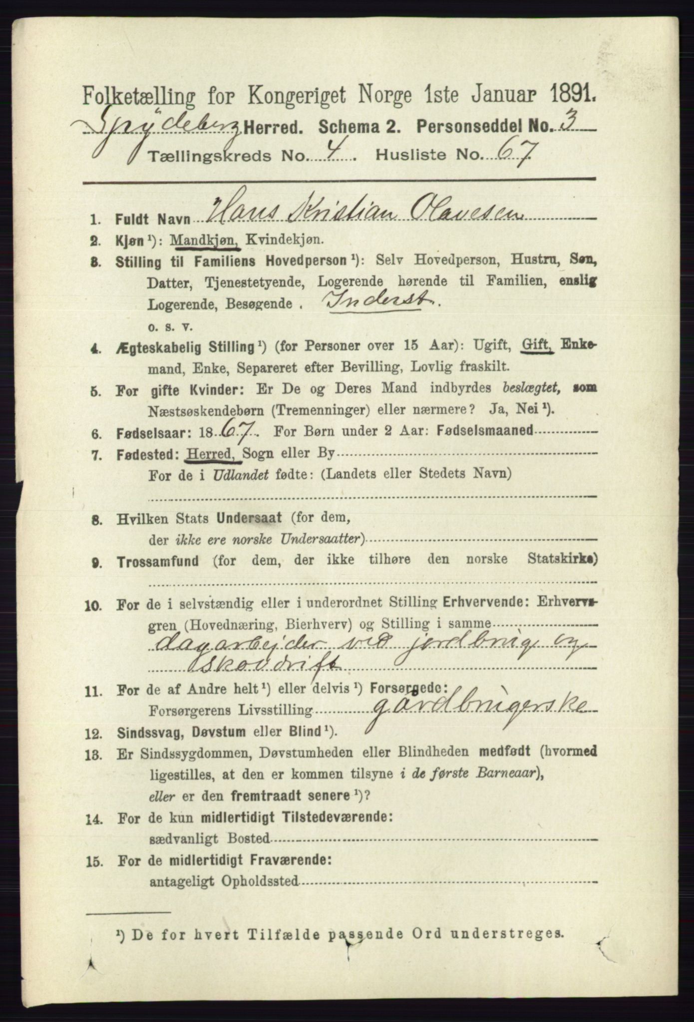 RA, 1891 census for 0123 Spydeberg, 1891, p. 2272