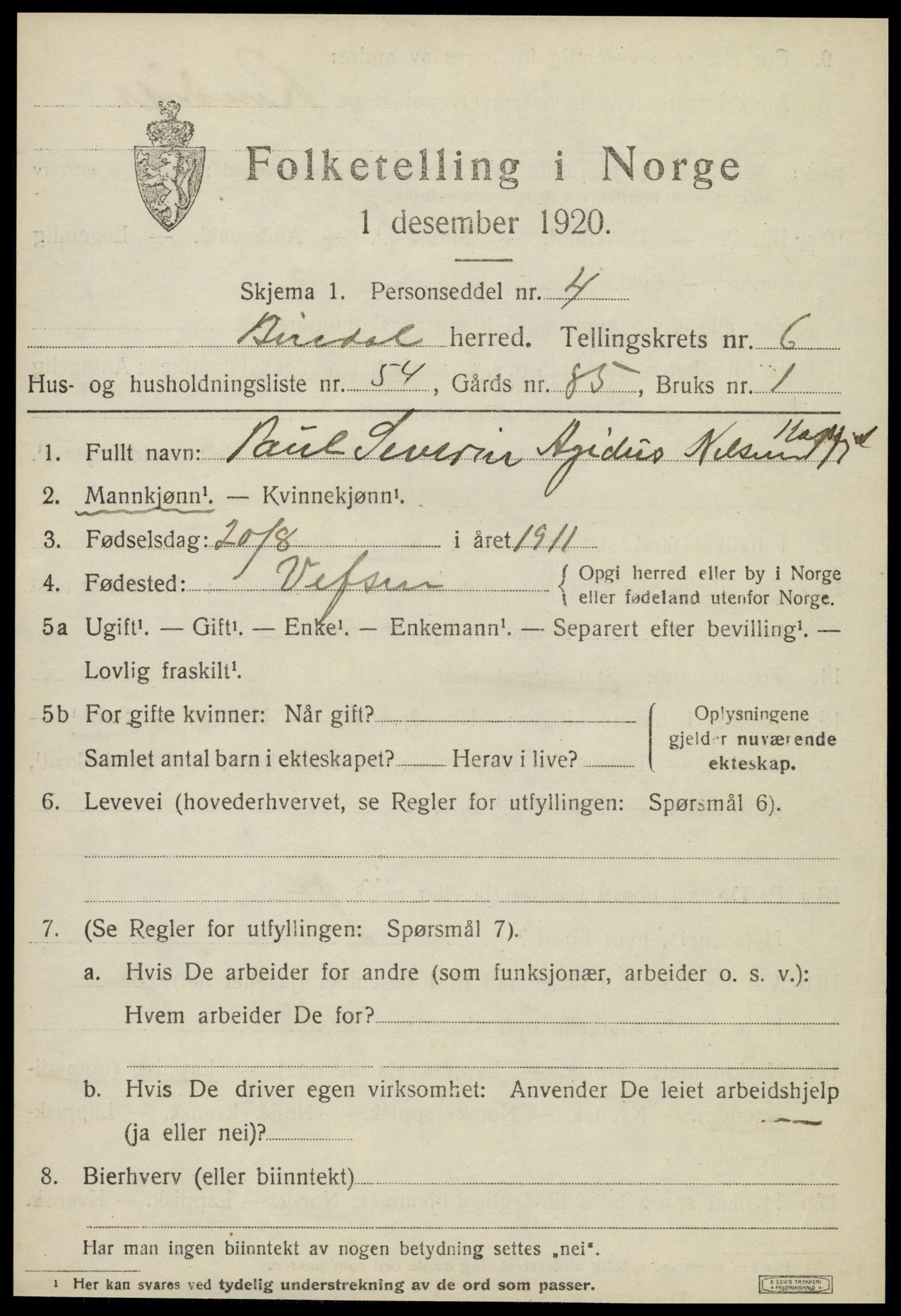 SAT, 1920 census for Bindal, 1920, p. 5565