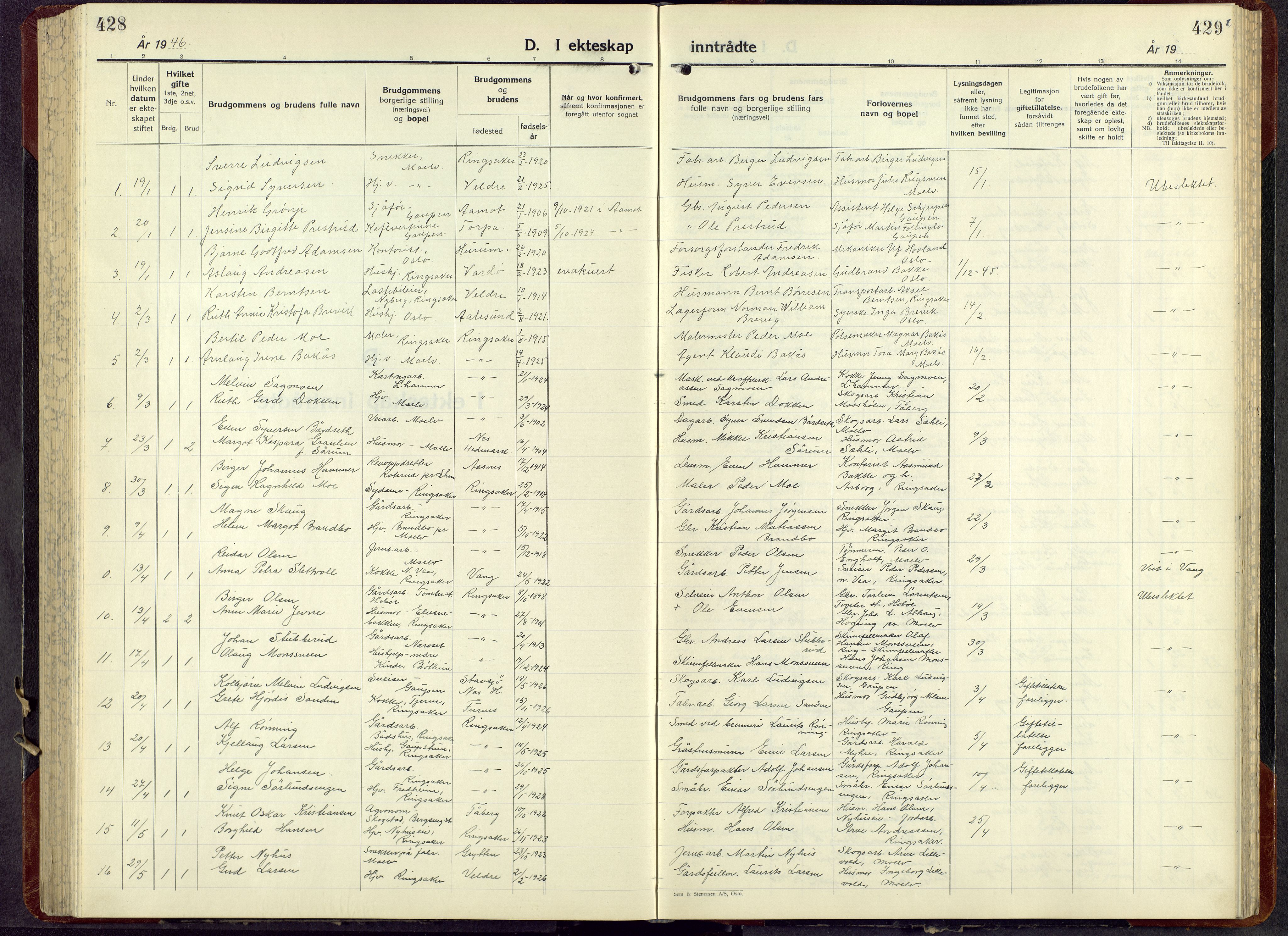 Ringsaker prestekontor, AV/SAH-PREST-014/L/La/L0021: Parish register (copy) no. 21, 1947-1956, p. 429