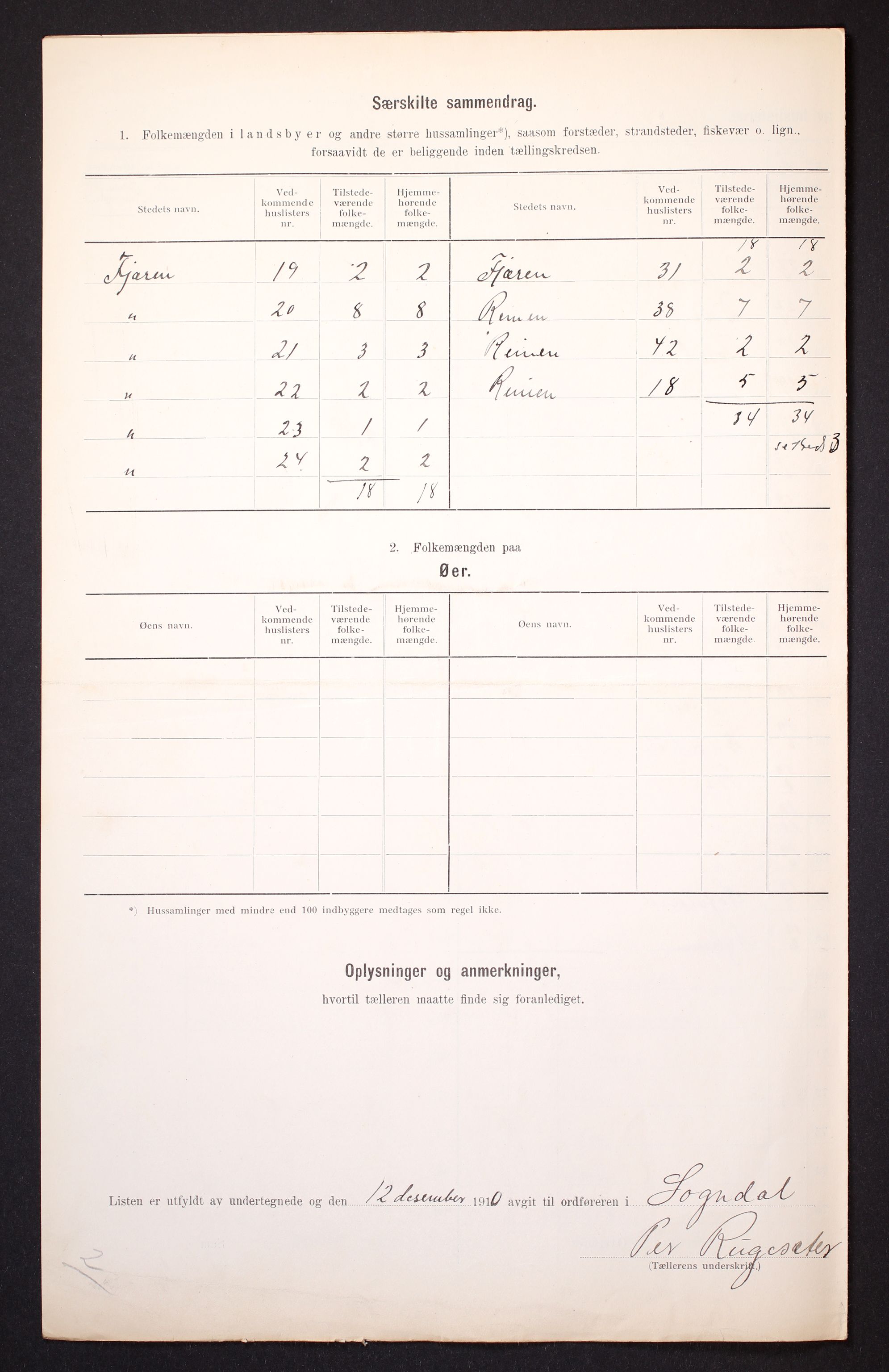 RA, 1910 census for Sogndal, 1910, p. 9