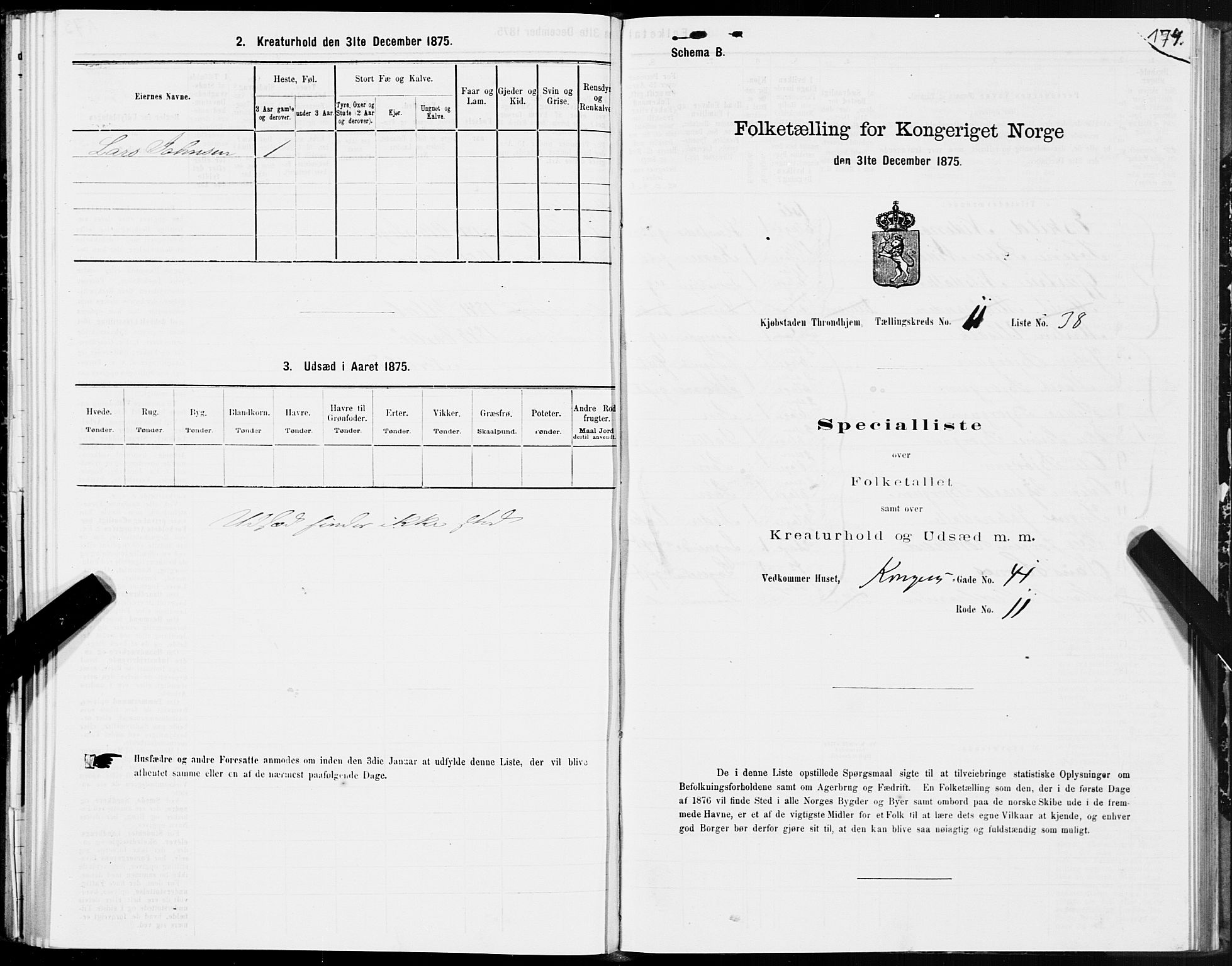 SAT, 1875 census for 1601 Trondheim, 1875, p. 6174