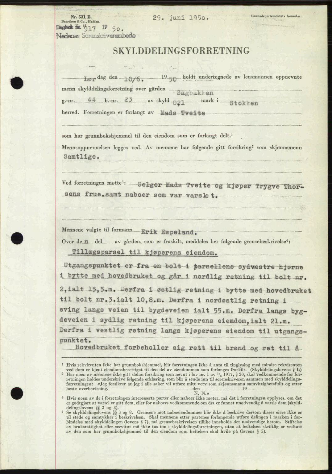 Nedenes sorenskriveri, SAK/1221-0006/G/Gb/Gba/L0062: Mortgage book no. A14, 1949-1950, Diary no: : 917/1950