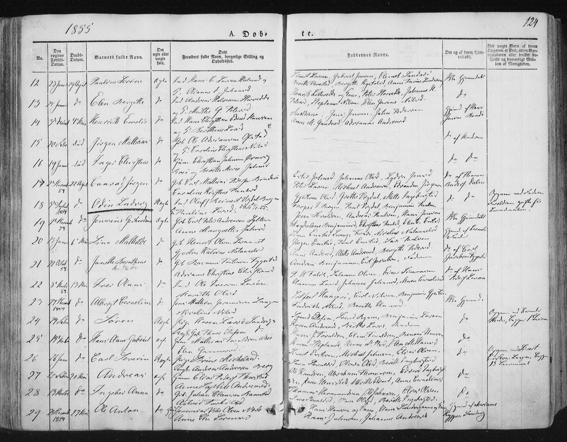 Ministerialprotokoller, klokkerbøker og fødselsregistre - Nord-Trøndelag, SAT/A-1458/784/L0669: Parish register (official) no. 784A04, 1829-1859, p. 124