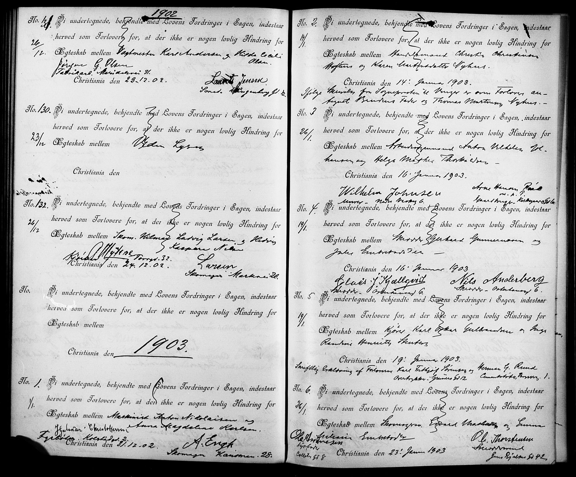 Jakob prestekontor Kirkebøker, AV/SAO-A-10850/L/La/L0001: Best man's statements no. 1, 1896-1916