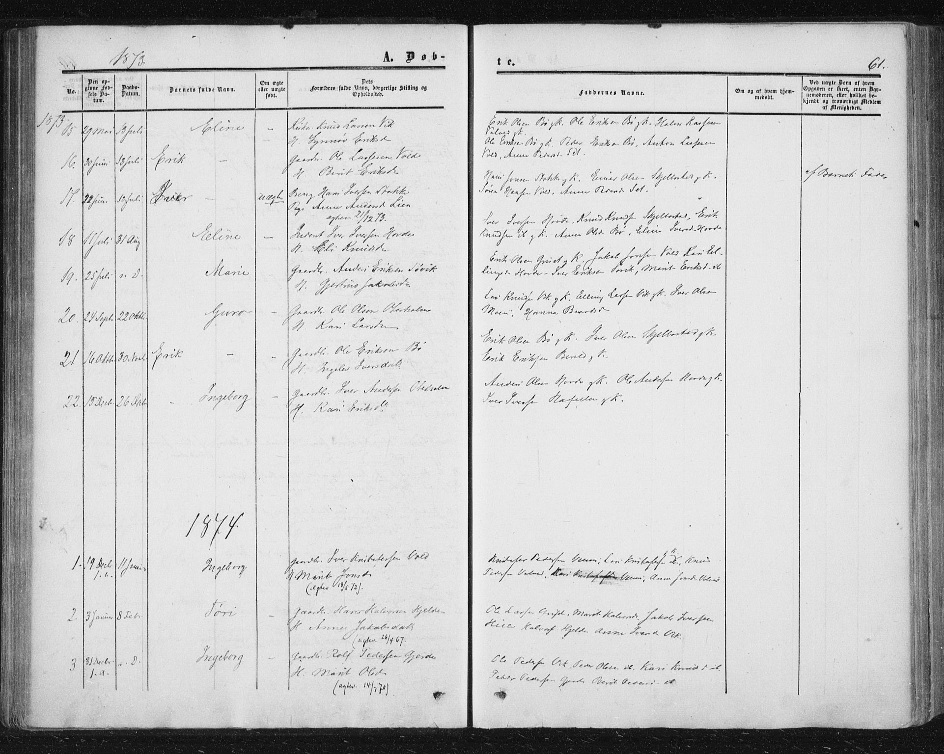 Ministerialprotokoller, klokkerbøker og fødselsregistre - Møre og Romsdal, AV/SAT-A-1454/543/L0562: Parish register (official) no. 543A02, 1854-1884, p. 61