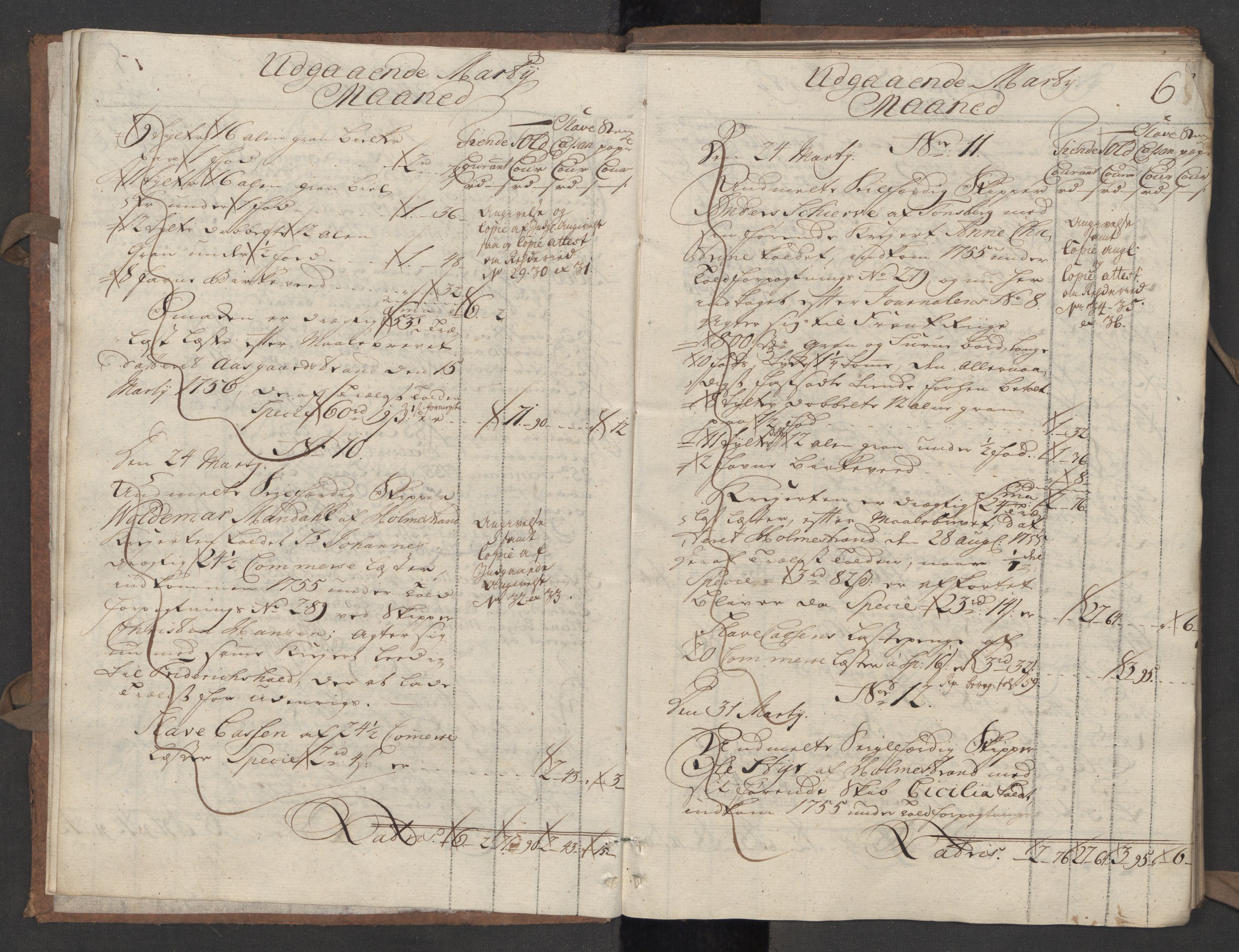 Generaltollkammeret, tollregnskaper, AV/RA-EA-5490/R09/L0022/0001: Tollregnskaper Holmestrand / Utgående hovedtollbok, 1756, p. 5b-6a