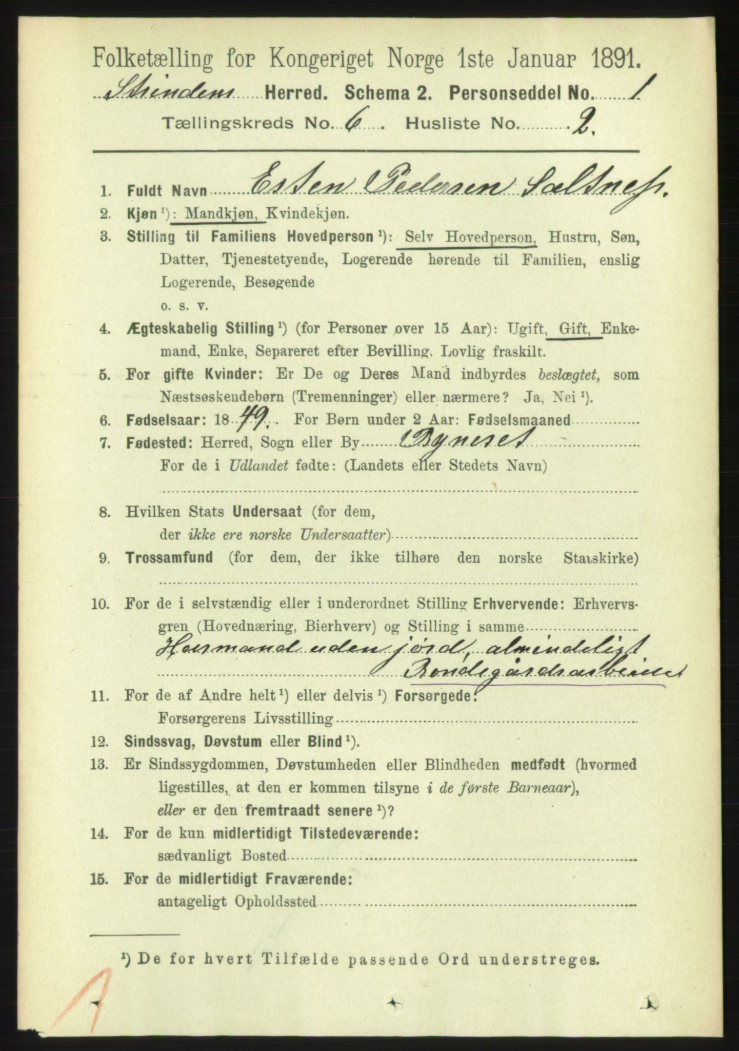 RA, 1891 census for 1660 Strinda, 1891, p. 5303