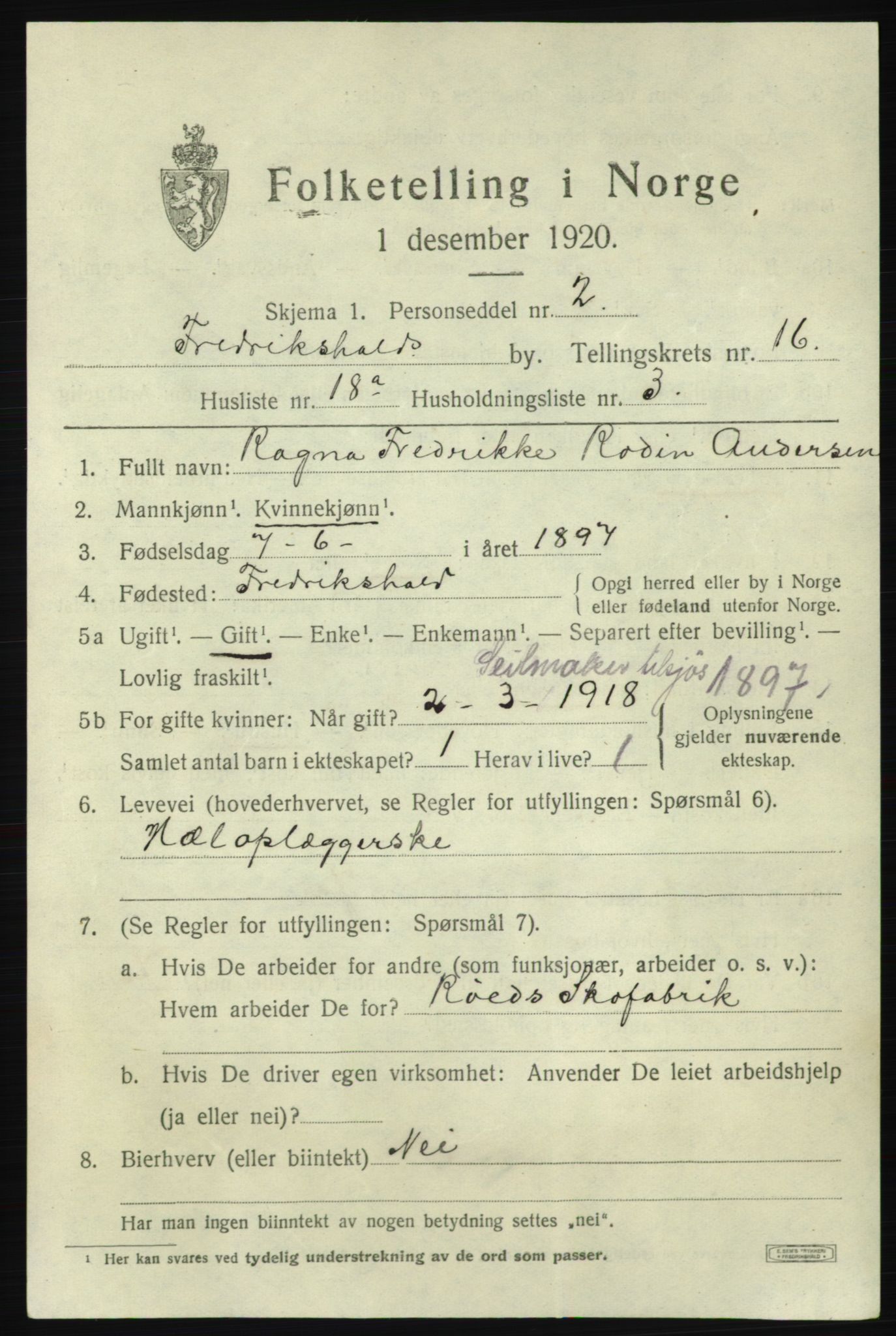 SAO, 1920 census for Fredrikshald, 1920, p. 25393