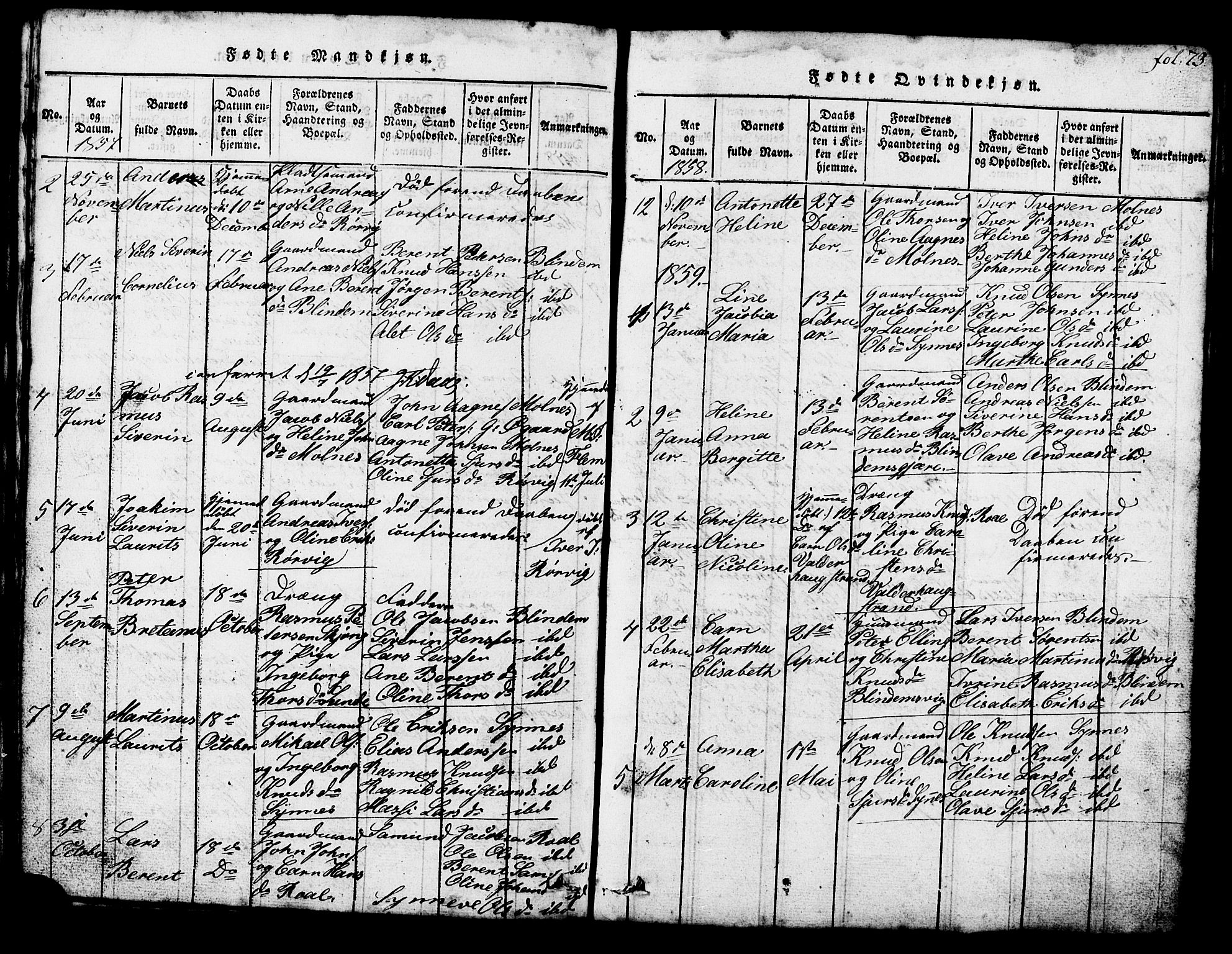 Ministerialprotokoller, klokkerbøker og fødselsregistre - Møre og Romsdal, SAT/A-1454/537/L0520: Parish register (copy) no. 537C01, 1819-1868, p. 73