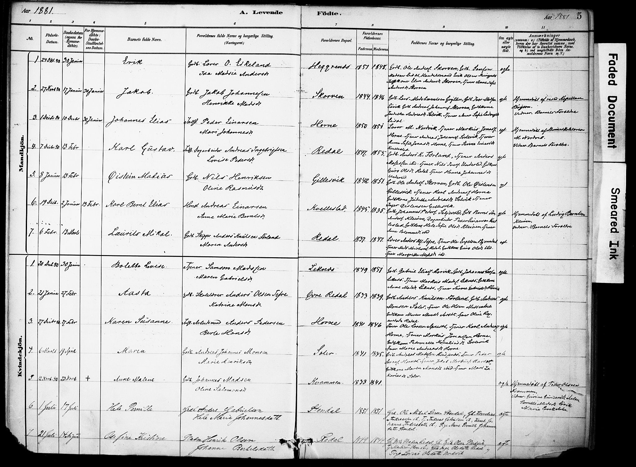 Førde sokneprestembete, AV/SAB-A-79901/H/Haa/Haae/L0001: Parish register (official) no. E 1, 1881-1911, p. 5