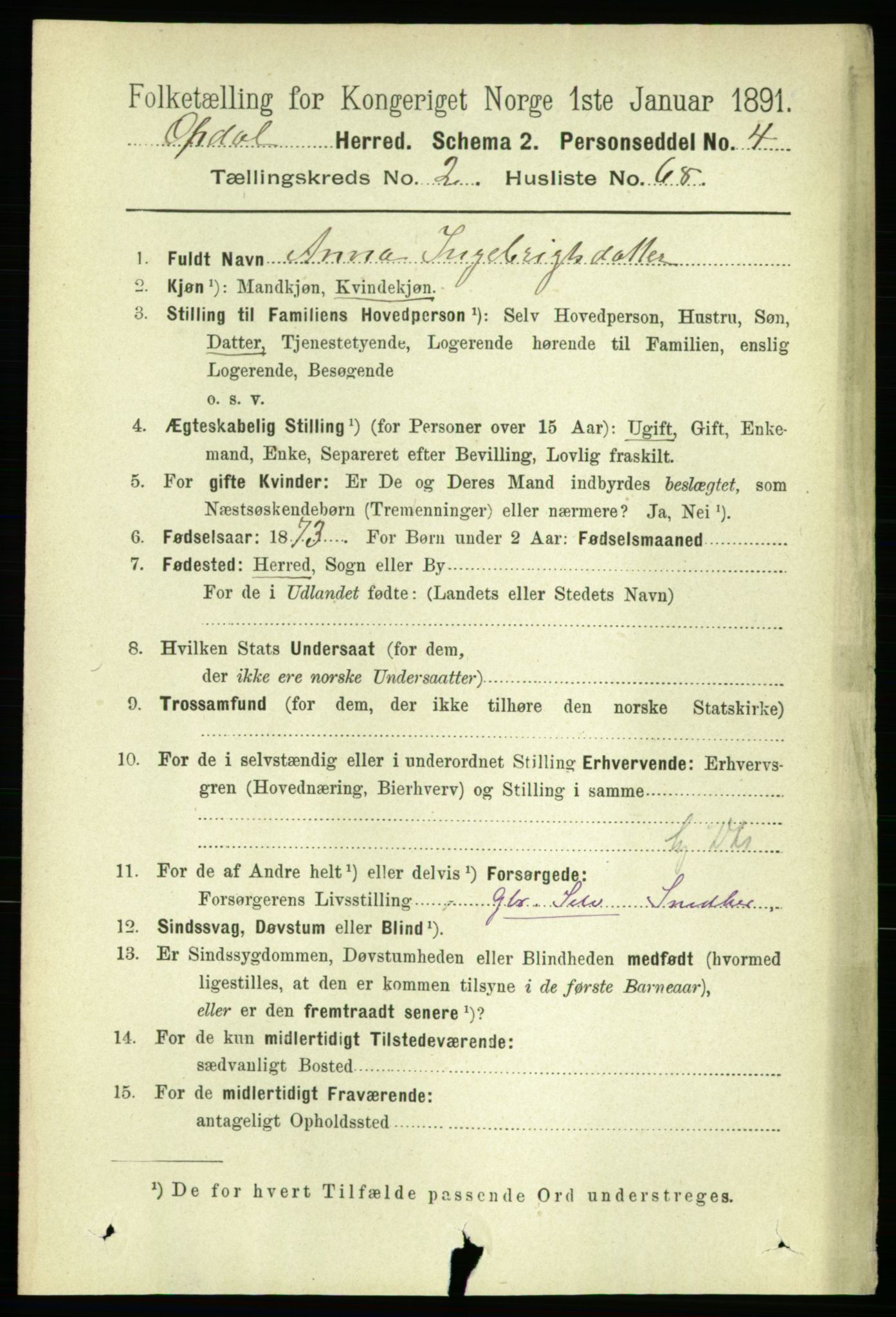 RA, 1891 census for 1634 Oppdal, 1891, p. 1141