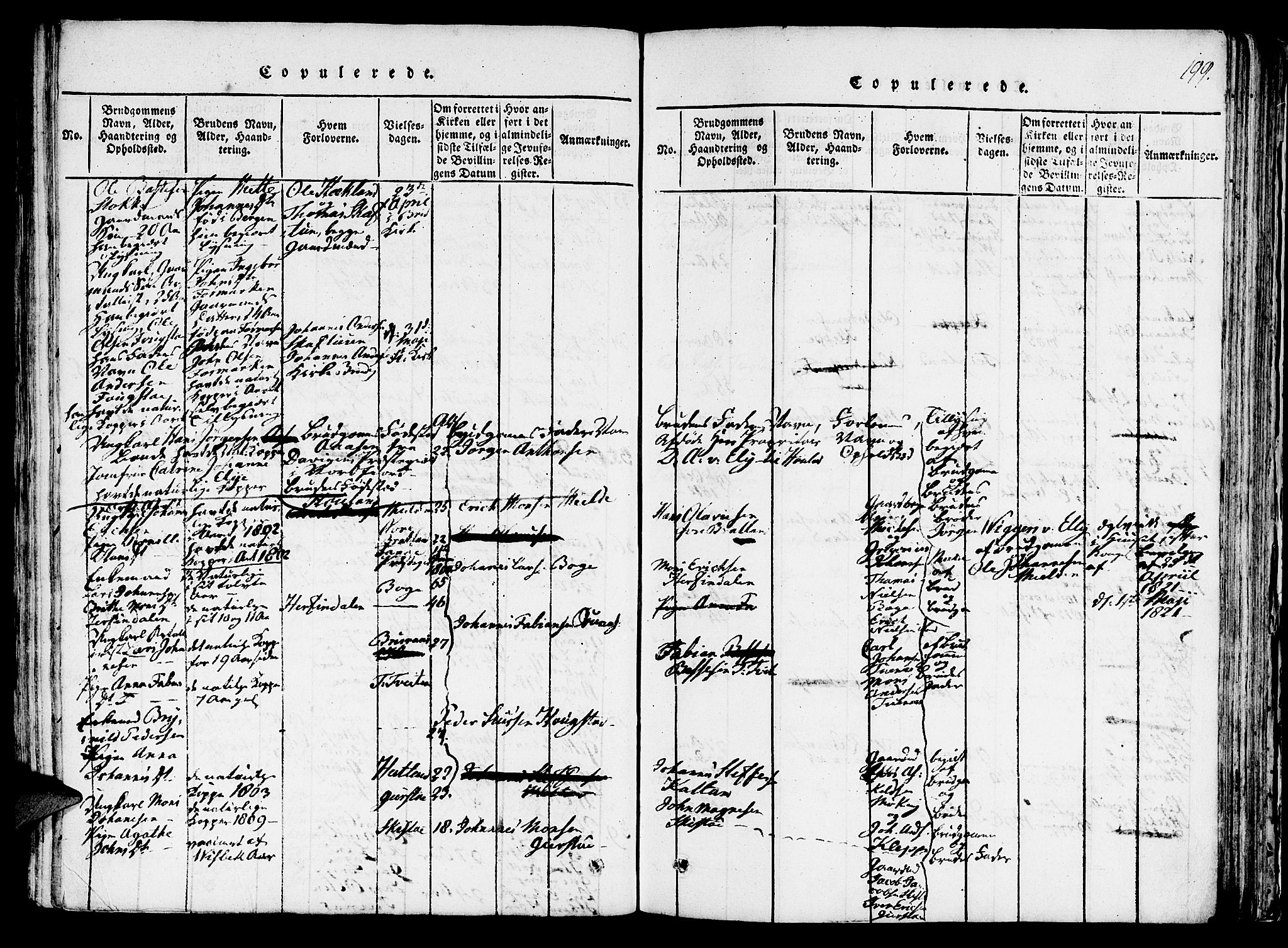 Haus sokneprestembete, AV/SAB-A-75601/H/Haa: Parish register (official) no. A 12, 1816-1821, p. 199