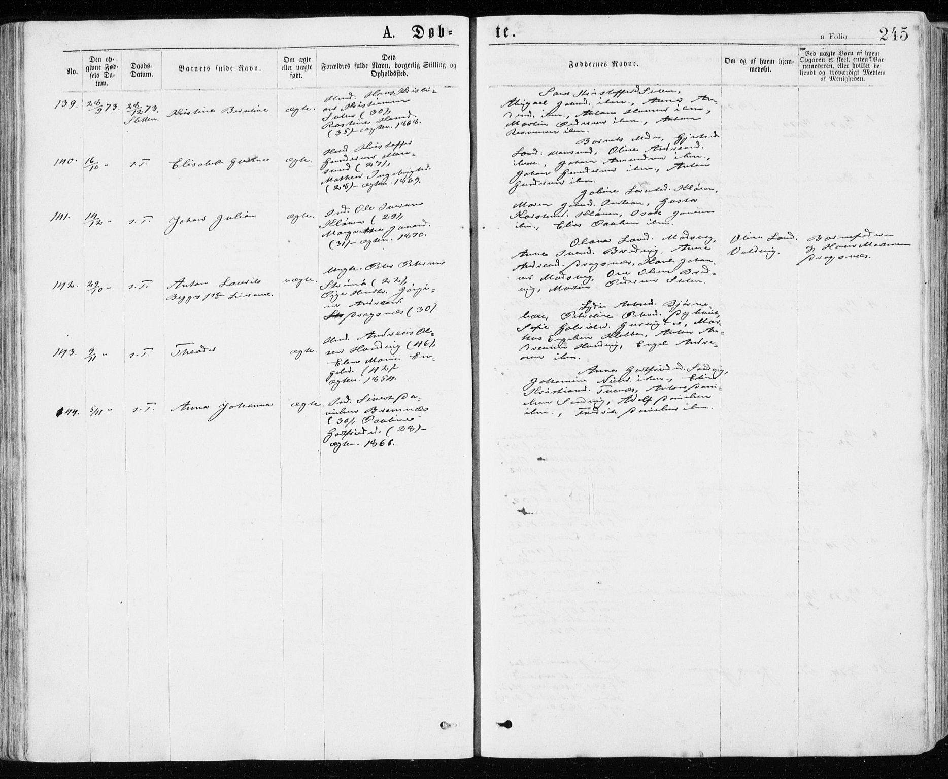 Ministerialprotokoller, klokkerbøker og fødselsregistre - Sør-Trøndelag, SAT/A-1456/640/L0576: Parish register (official) no. 640A01, 1846-1876, p. 245