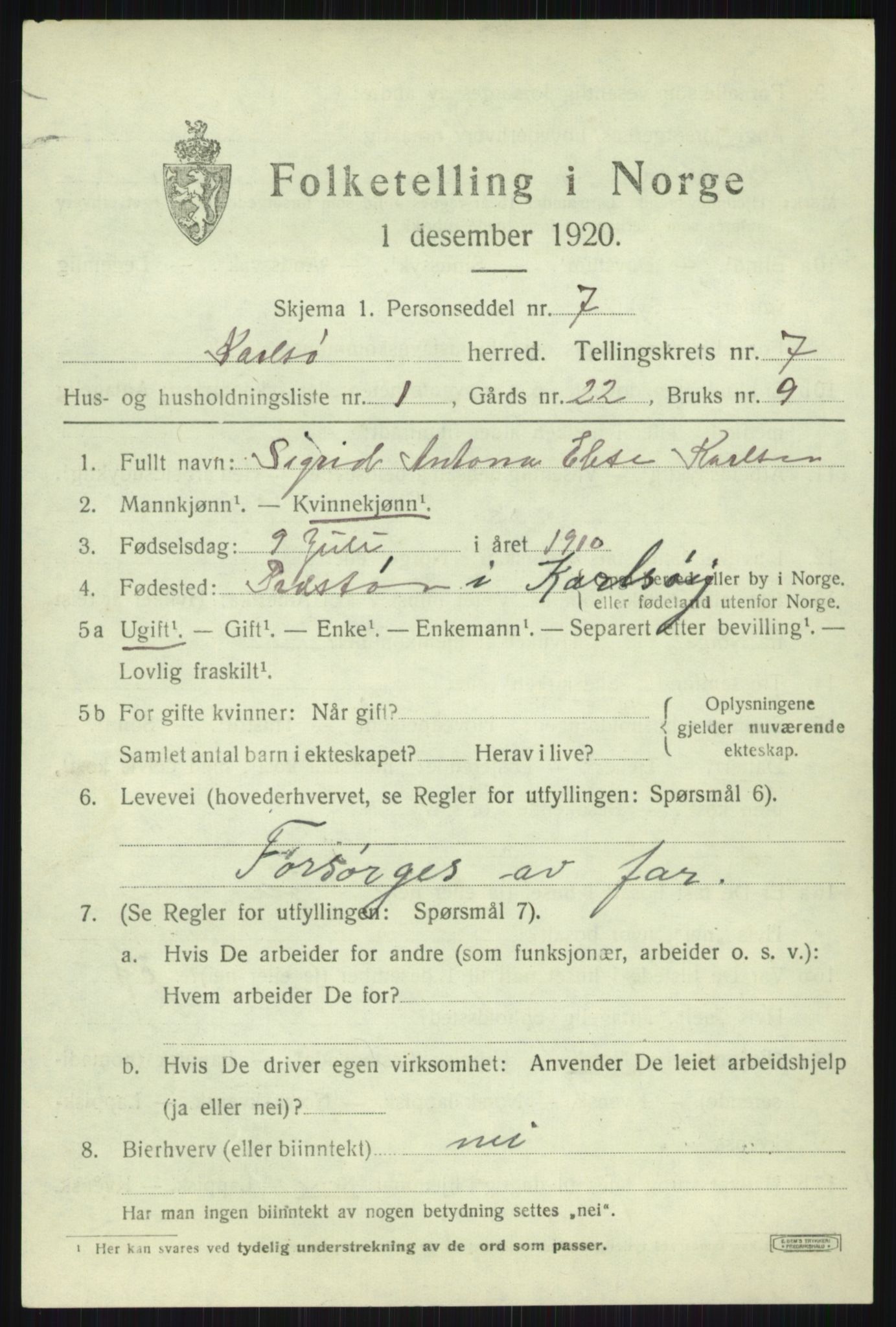 SATØ, 1920 census for Karlsøy, 1920, p. 2632