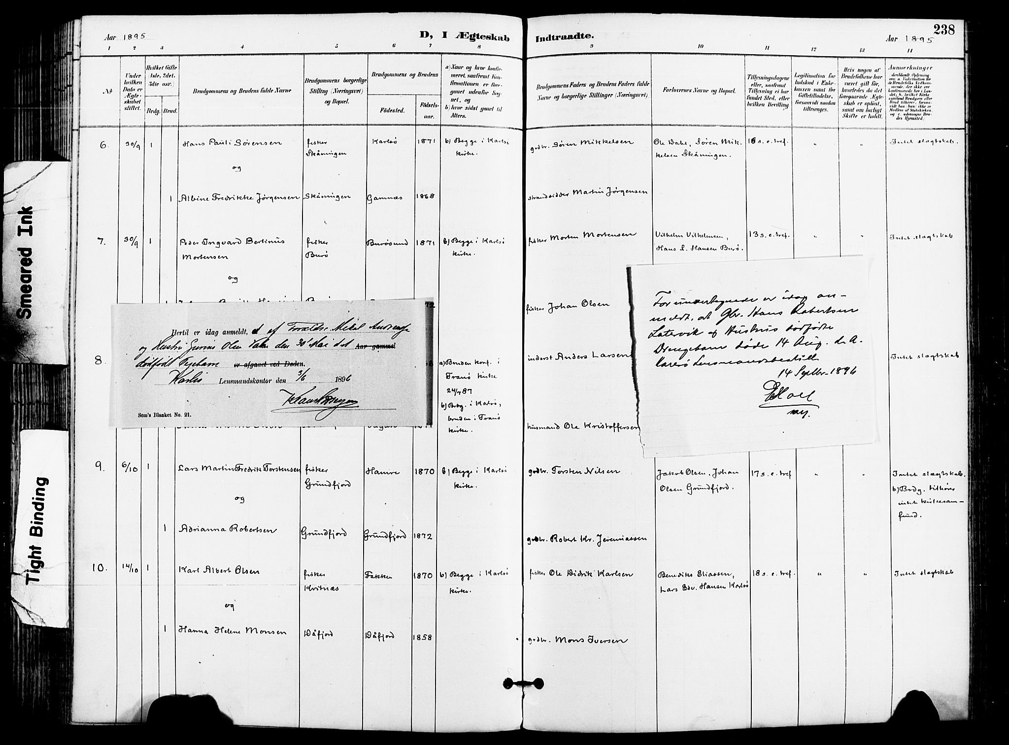 Karlsøy sokneprestembete, AV/SATØ-S-1299/H/Ha/Haa/L0007kirke: Parish register (official) no. 7, 1891-1902, p. 238