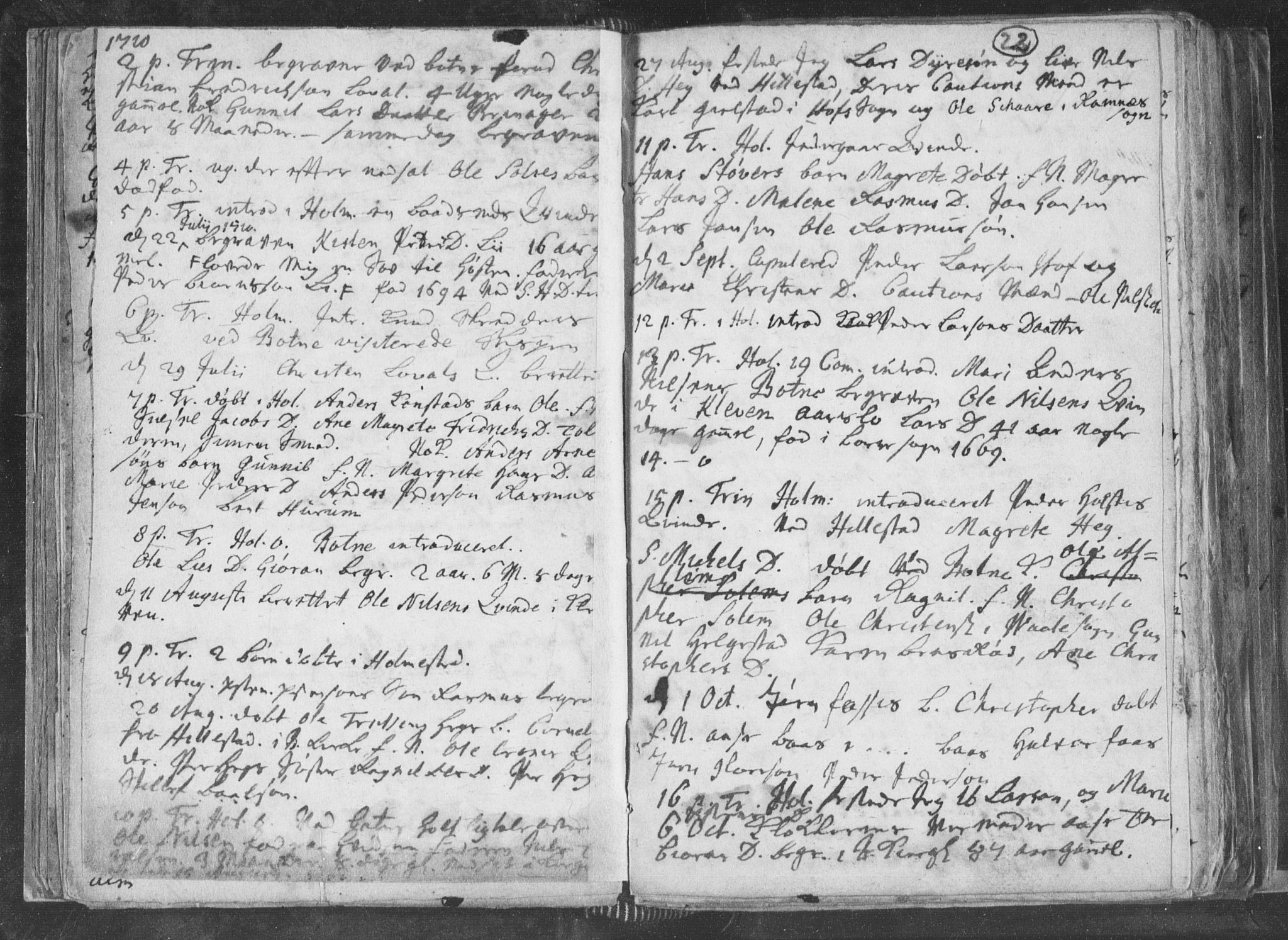 Botne kirkebøker, AV/SAKO-A-340/F/Fa/L0001b: Parish register (official) no. I 1B, 1707-1722, p. 22