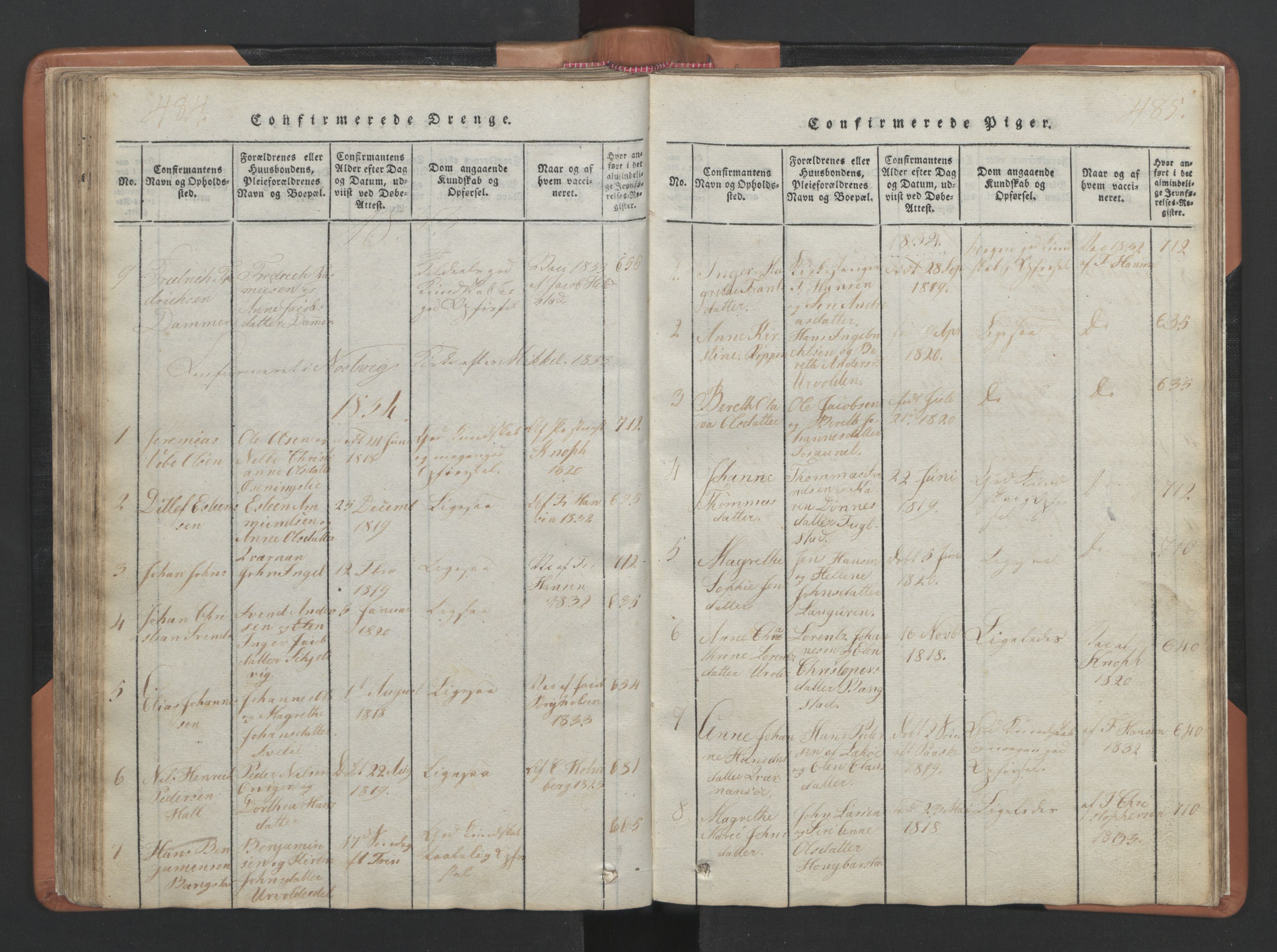 Ministerialprotokoller, klokkerbøker og fødselsregistre - Nordland, AV/SAT-A-1459/810/L0157: Parish register (copy) no. 810C01, 1819-1842, p. 484-485