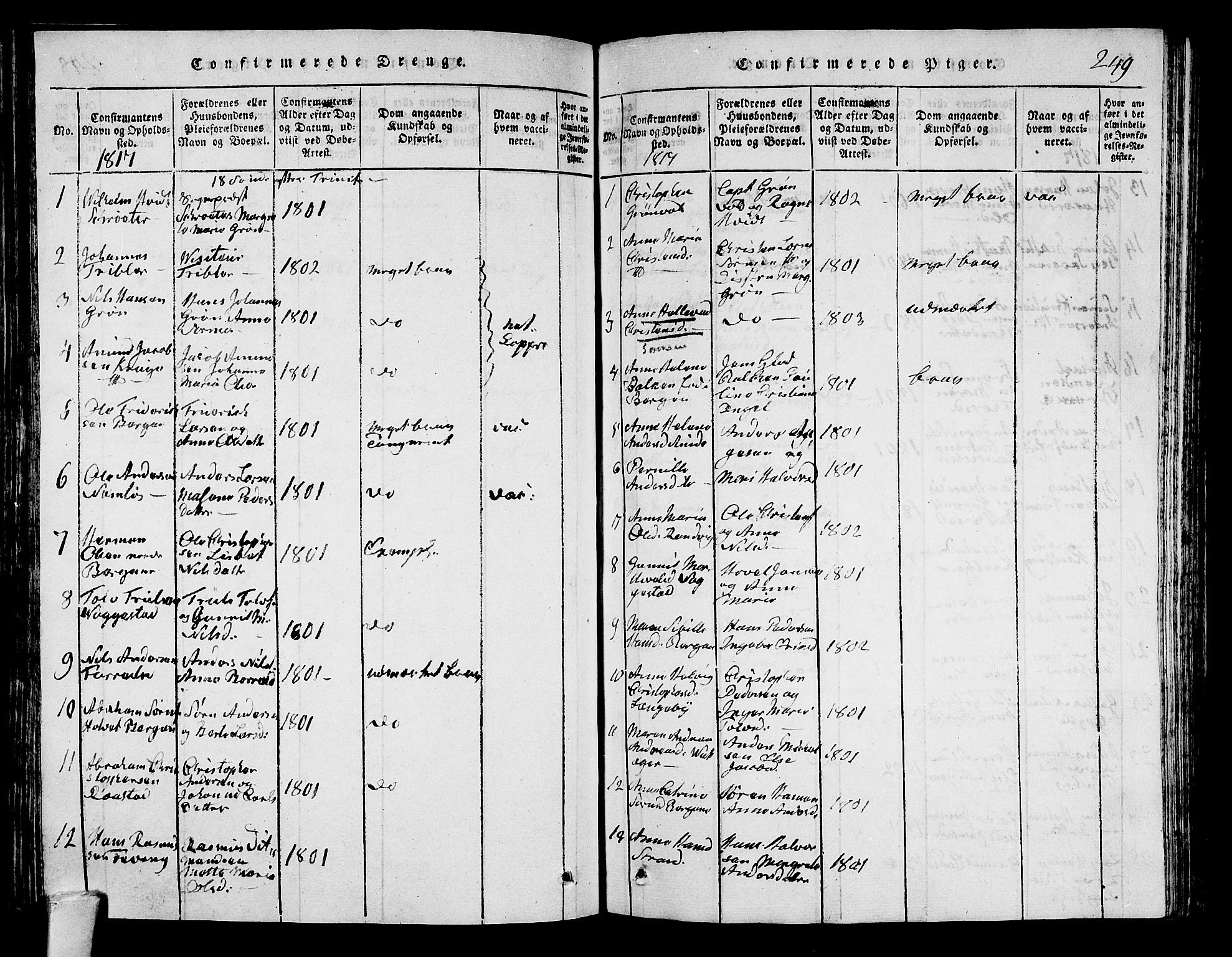 Sandar kirkebøker, SAKO/A-243/G/Ga/L0001: Parish register (copy) no. 1, 1814-1835, p. 249