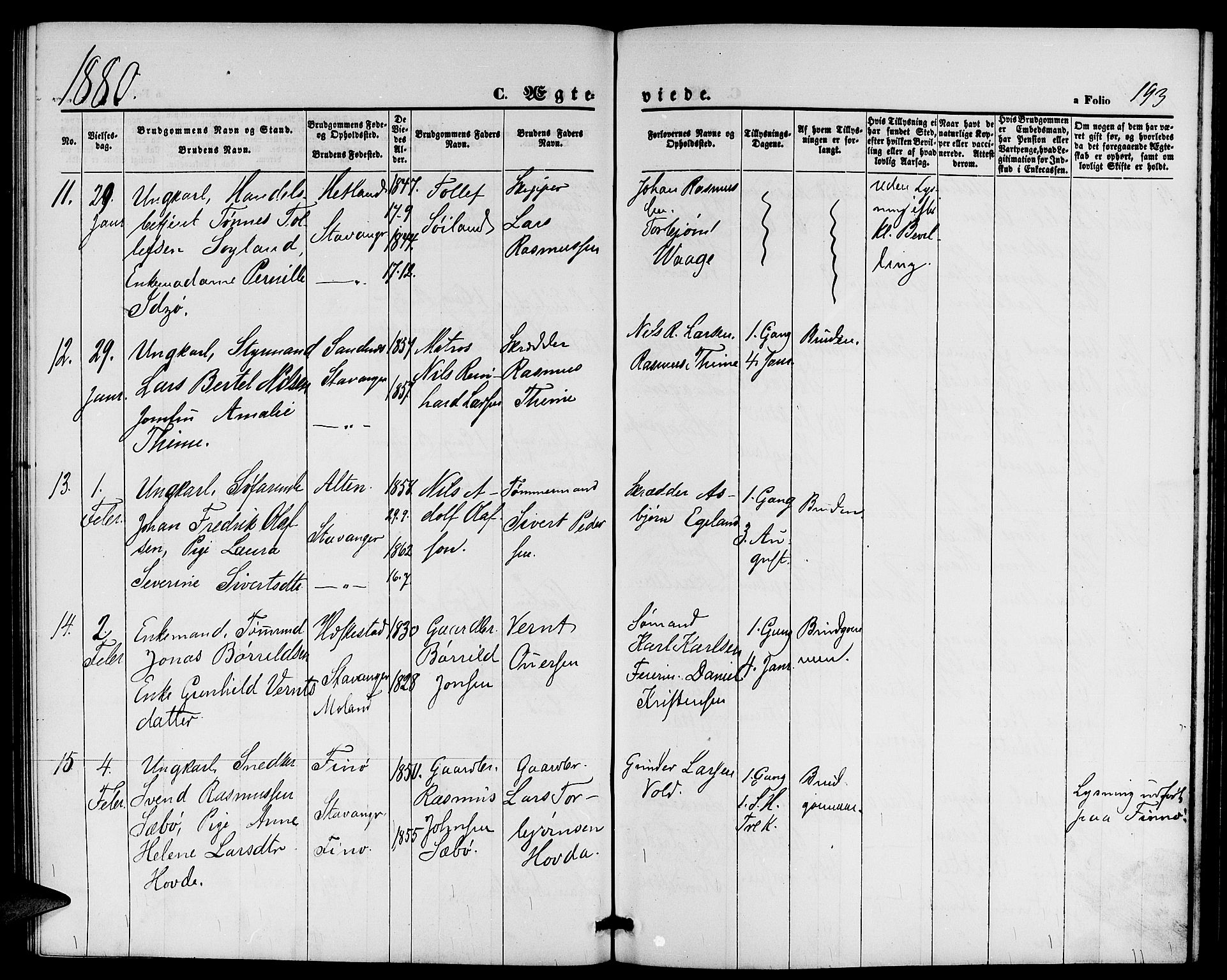 St. Petri sokneprestkontor, AV/SAST-A-101813/001/30/30BB/L0002: Parish register (copy) no. B 2, 1865-1885, p. 193